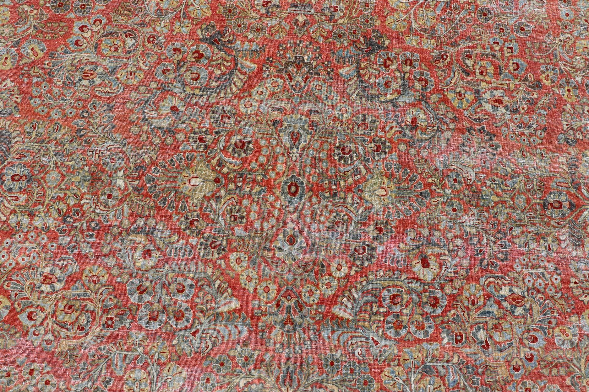Antique Persian Sarouk with All-Over Floral Design on a Light Red Field For Sale 7