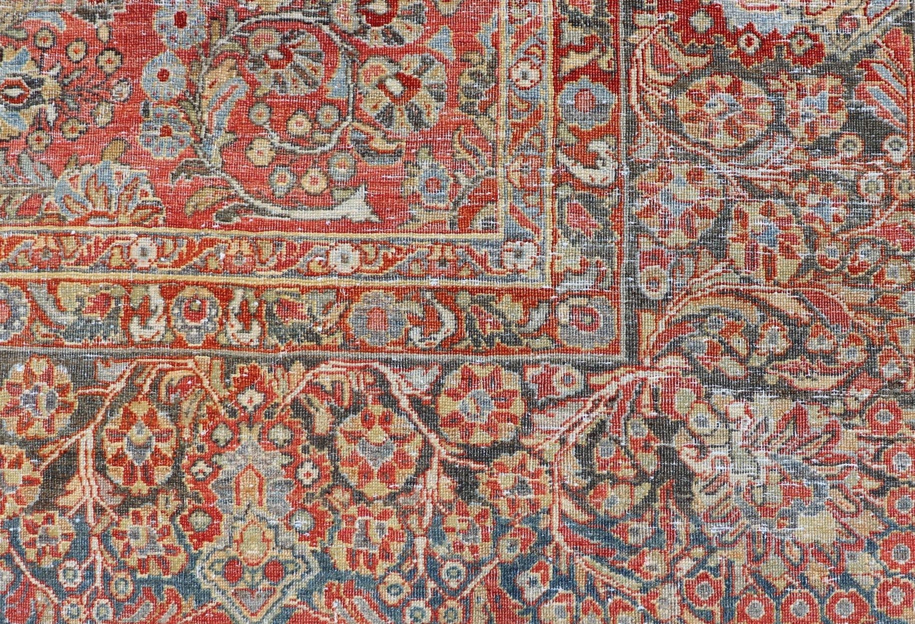 20th Century Antique Persian Sarouk with All-Over Floral Design on a Light Red Field For Sale