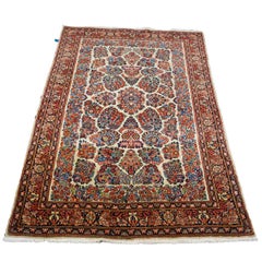Antique Persian Sarouk Wool 4x7 Ivory, Red & Blue Handmade Area Rug