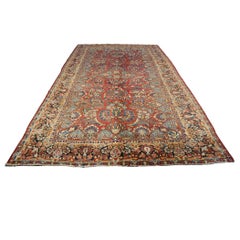 Antique Persian Sarouk Wool 6x12 Red & Navy Handmade Gallery Rug