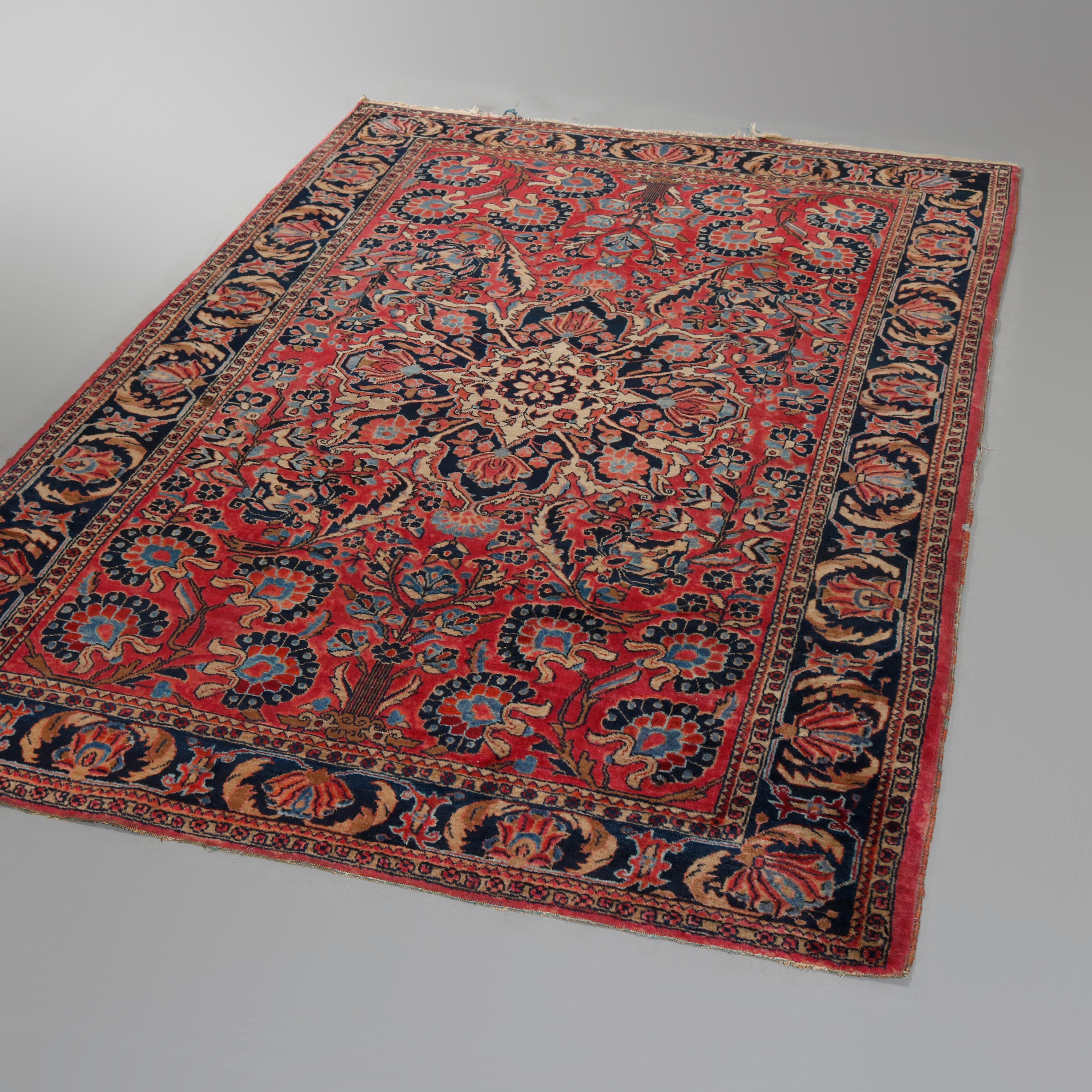 Antique Persian Sarouk Wool Oriental Rug, circa 1920 In Good Condition In Big Flats, NY