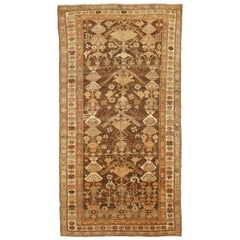 Vintage Persian Saveh Rug with Brown and Ivory Floral Patterns