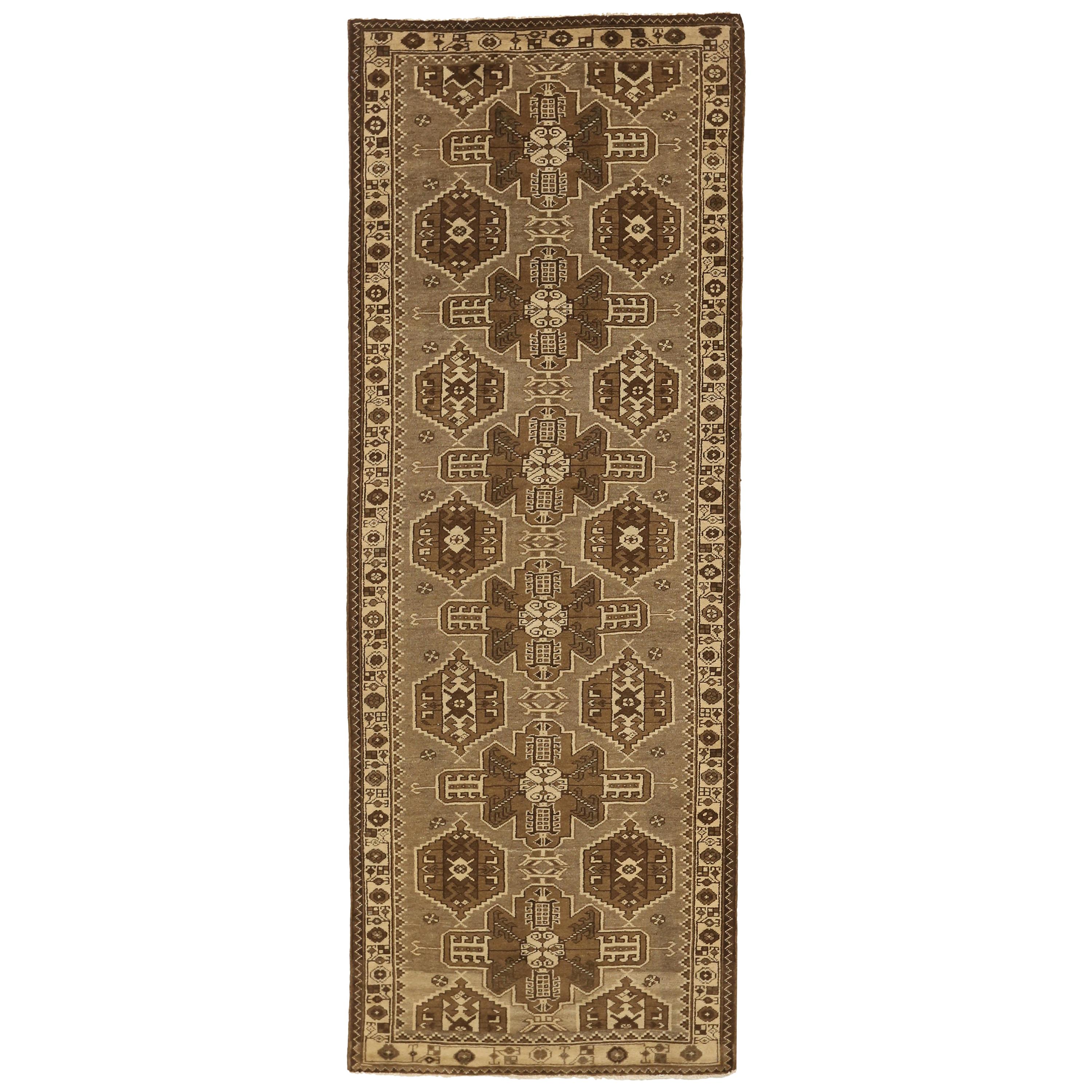 Antique Persian Saveh Area Rug with Beige and Brown Tribal Field