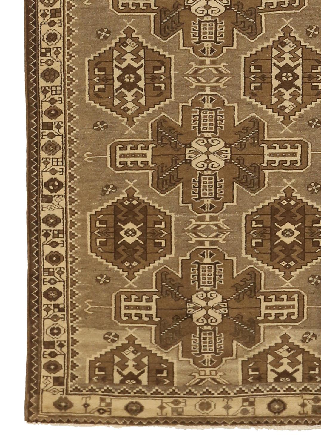 Other Antique Persian Saveh Area Rug with Beige and Brown Tribal Field For Sale