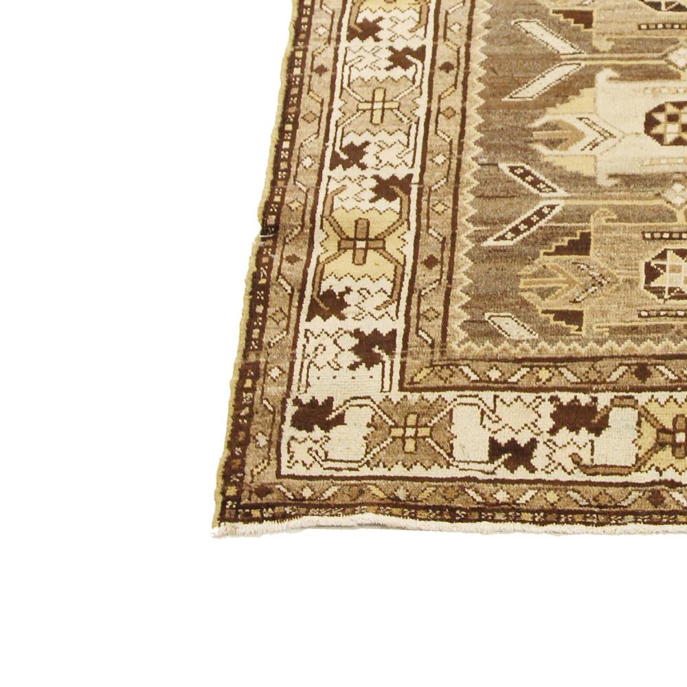 Alfombra Persa Antigua Saveh con Motivos Geométricos Marrón y Marfil Tejido a mano en venta