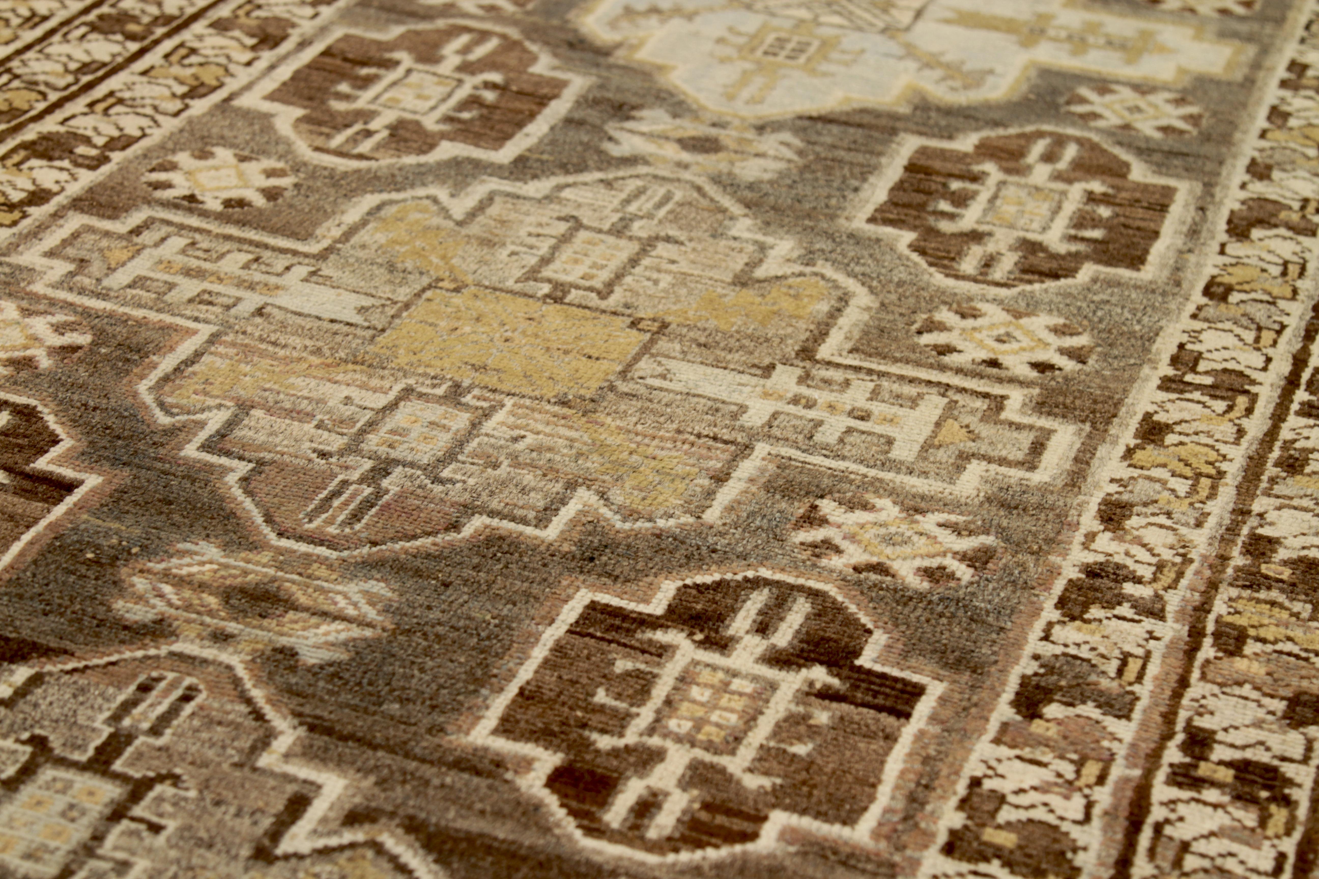 Other Antique Persian Saveh Runner Rug with Geometric & Tribal Design on a Brown Field For Sale