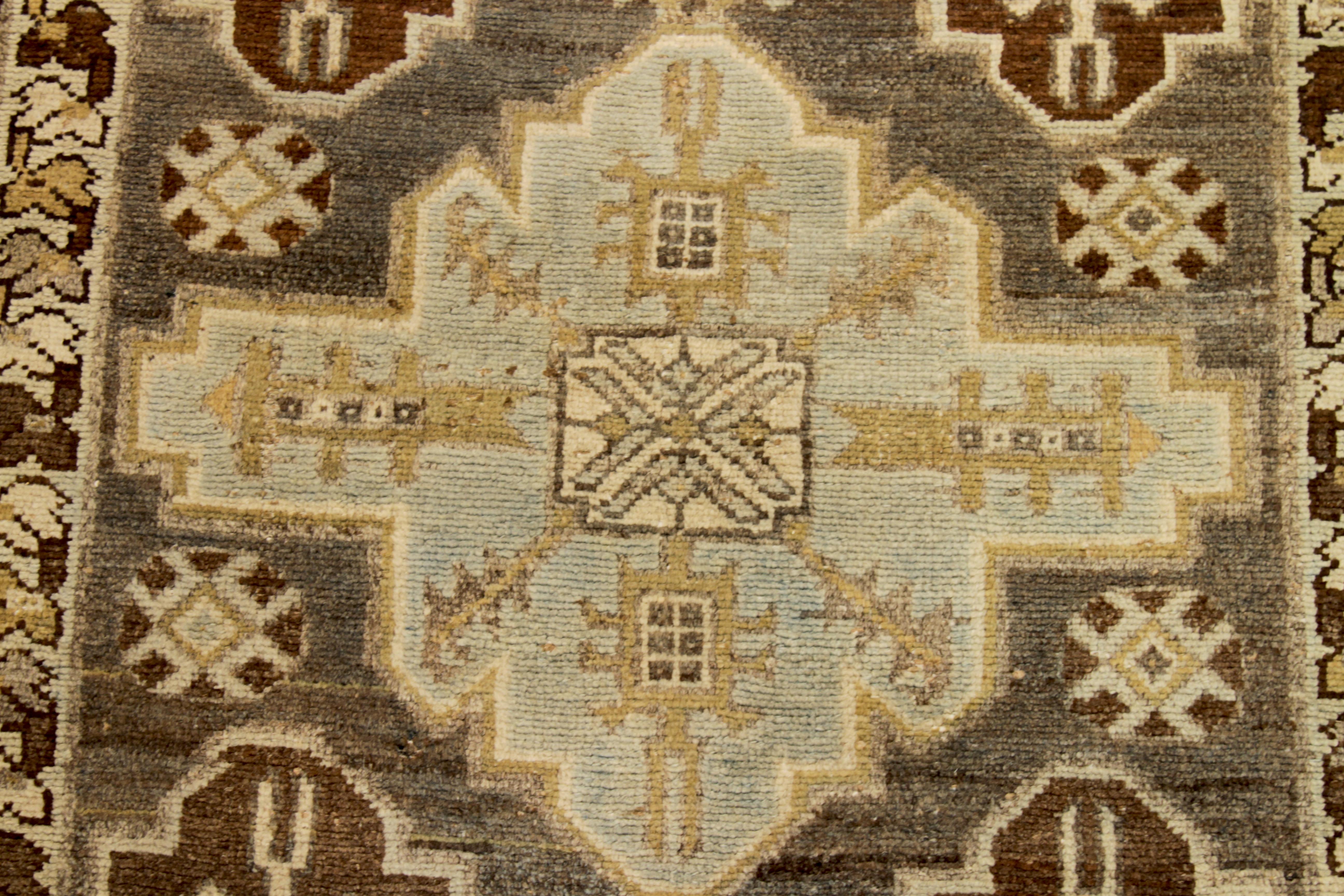 Antique Persian Saveh Runner Rug with Geometric & Tribal Design on a Brown Field In Excellent Condition For Sale In Dallas, TX