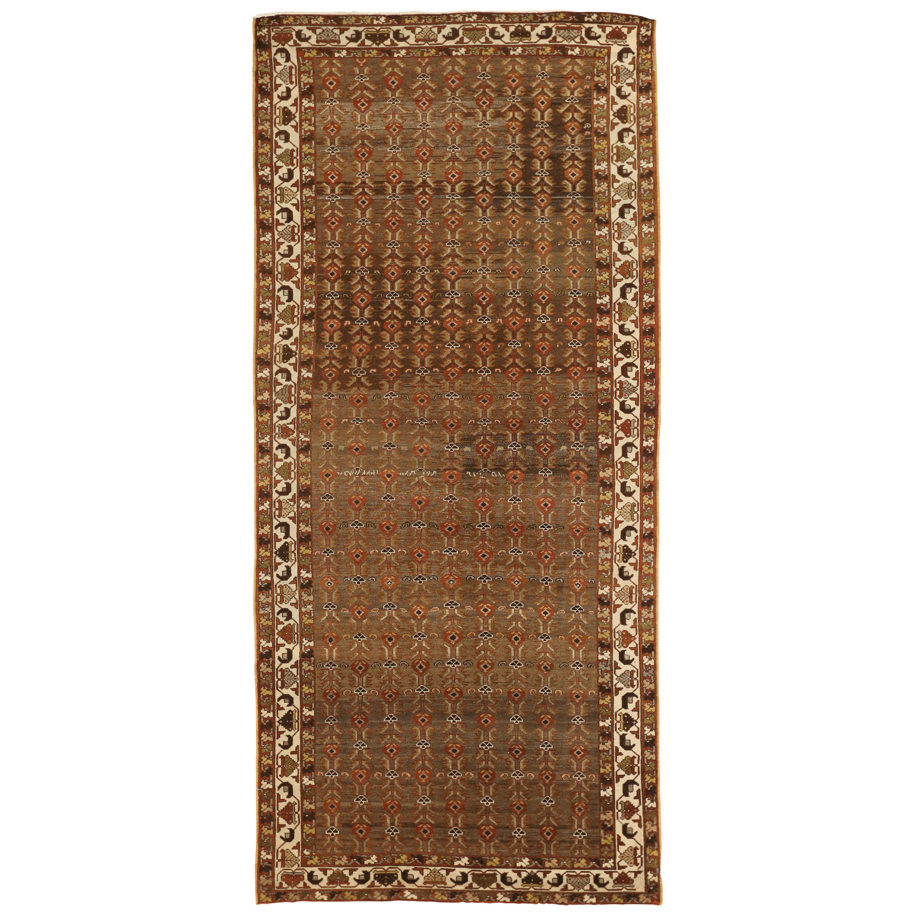 Antique Persian Saveh Area Rug with Red and Brown Floral Field For Sale