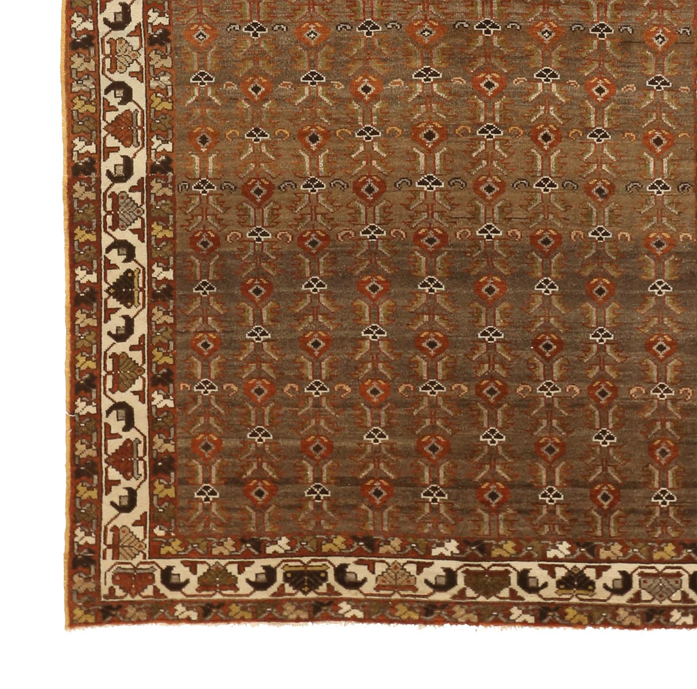 Other Antique Persian Saveh Area Rug with Red and Brown Floral Field For Sale