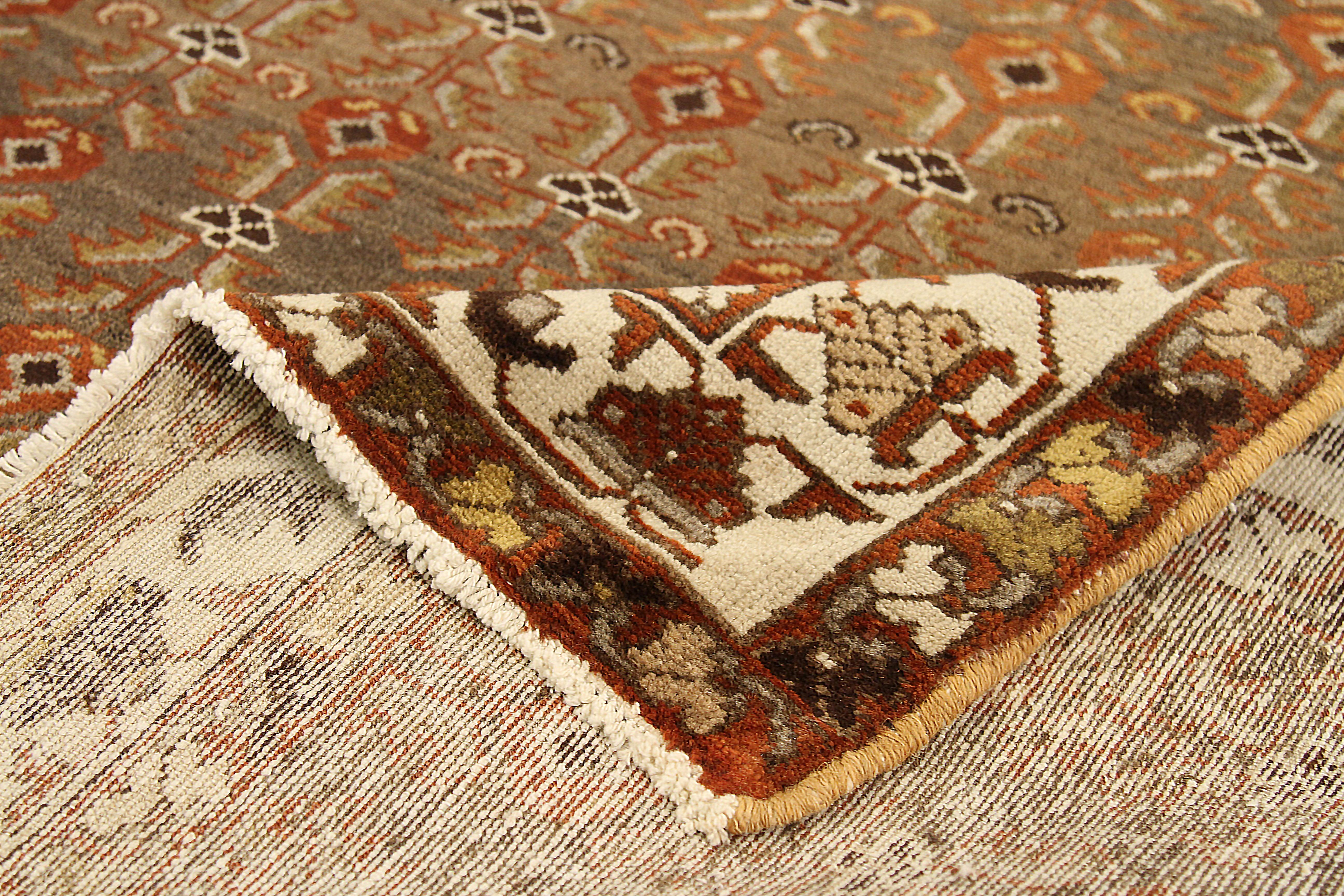 Hand-Woven Antique Persian Saveh Area Rug with Red and Brown Floral Field For Sale