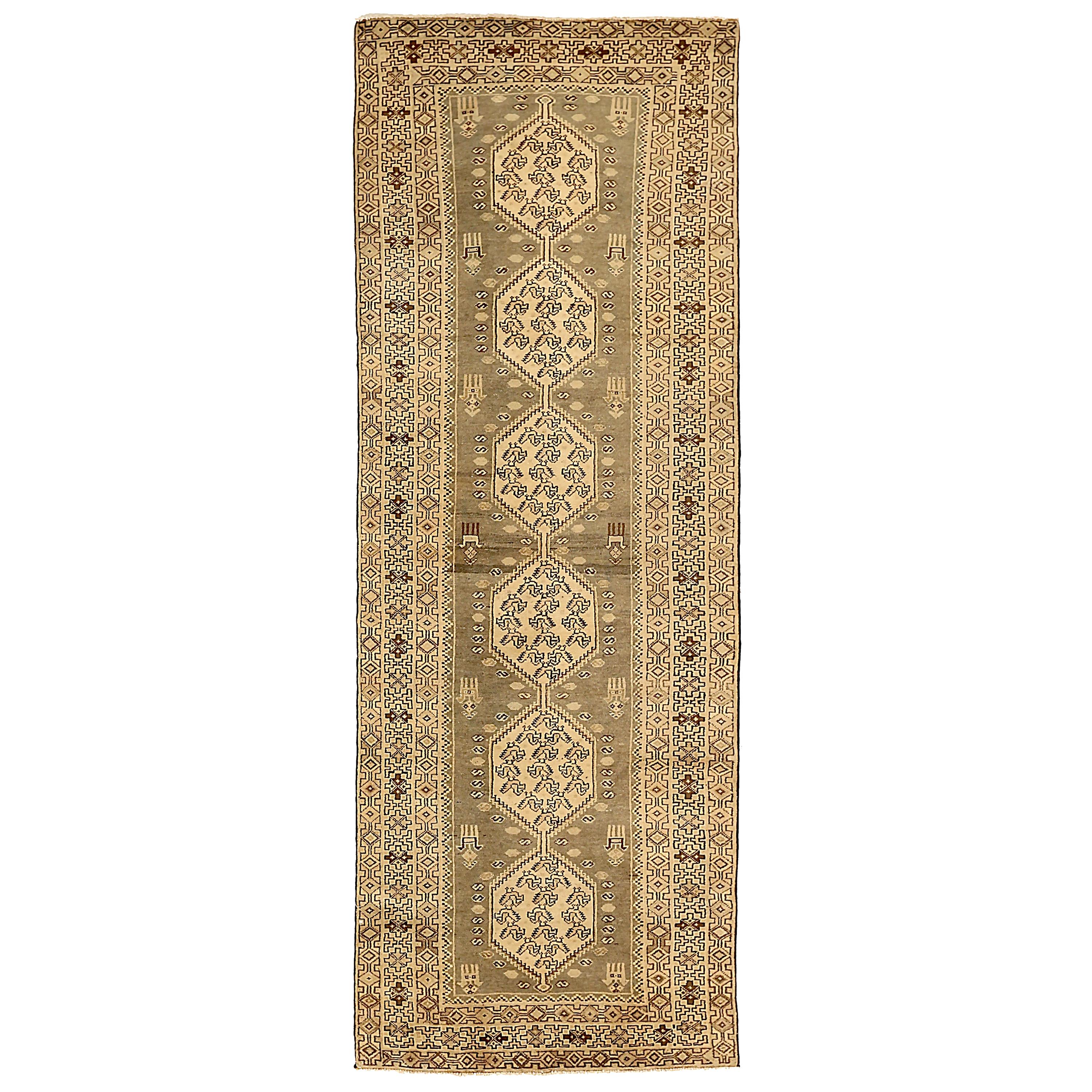 Antique Persian Saveh Area Rug with Tribal Design in Brown Field