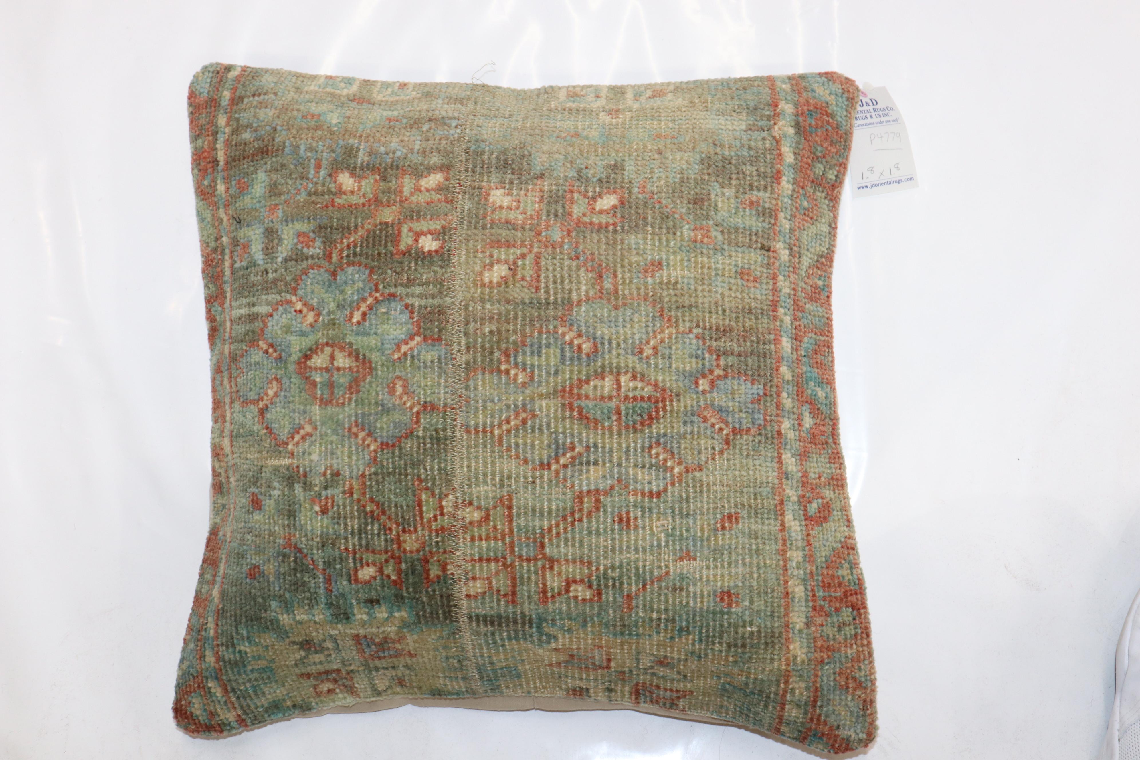 American Classical Antique Persian Sea Foam Color Rug Pillow For Sale