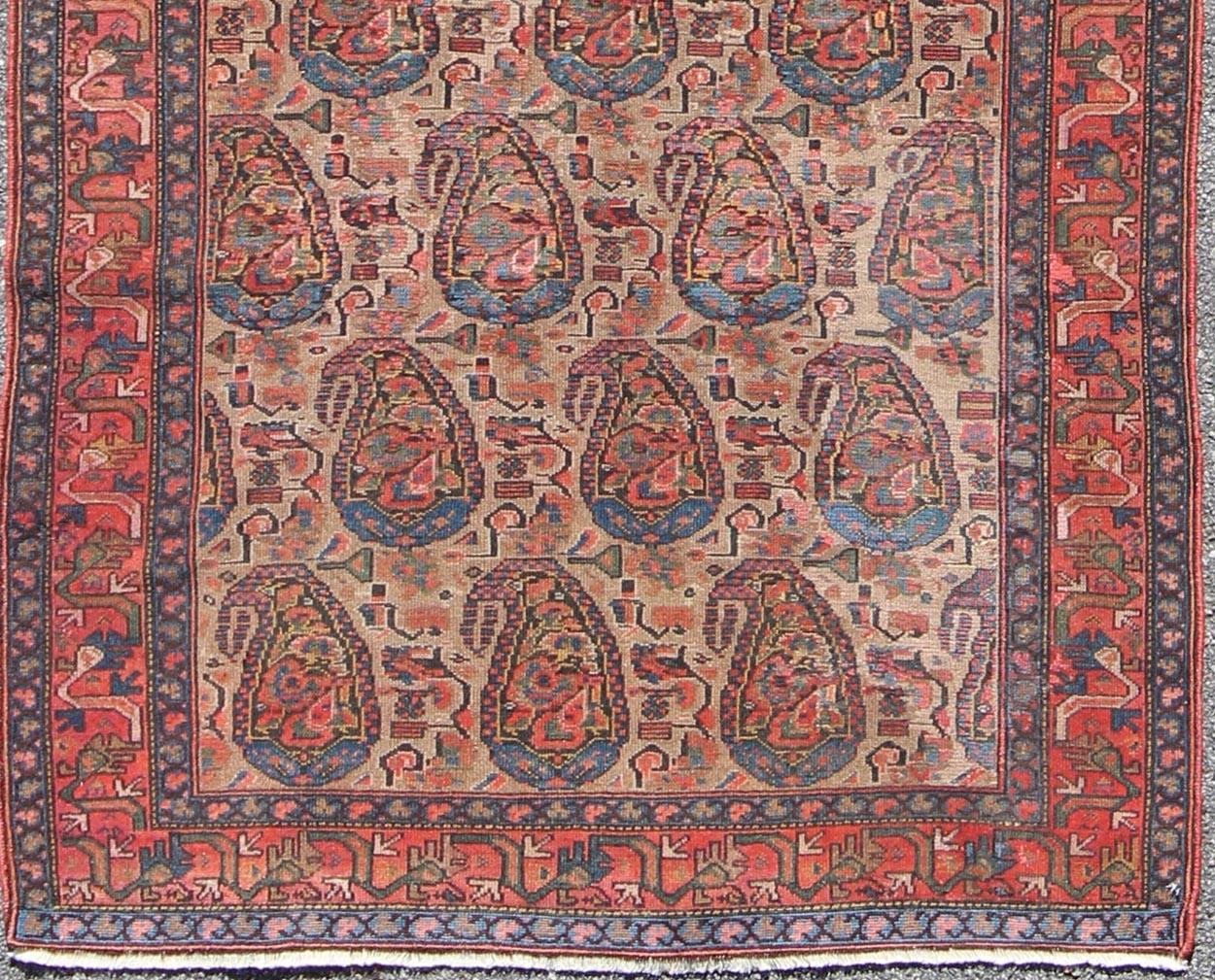 Antique Persian Seneh Malayer Rug with Large Paisley Field In Good Condition For Sale In Atlanta, GA