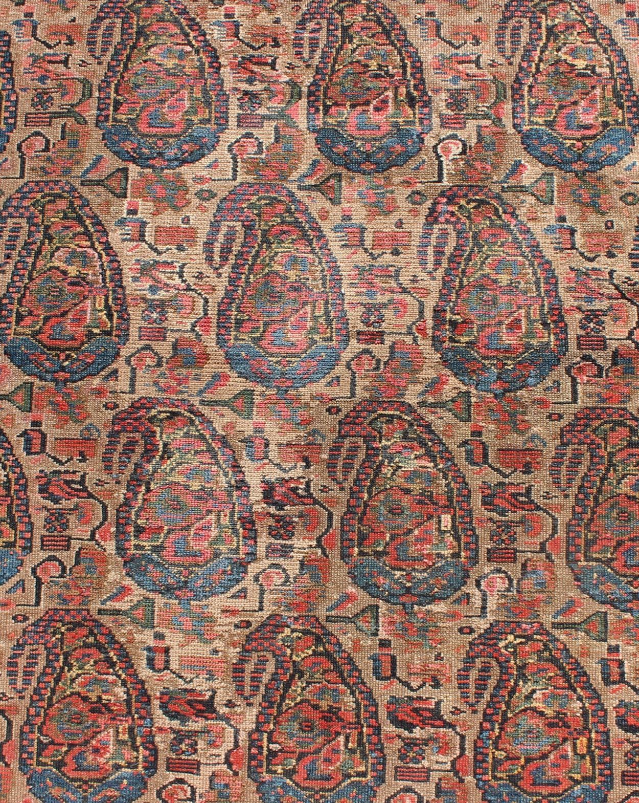 19th Century Antique Persian Seneh Malayer Rug with Large Paisley Field For Sale