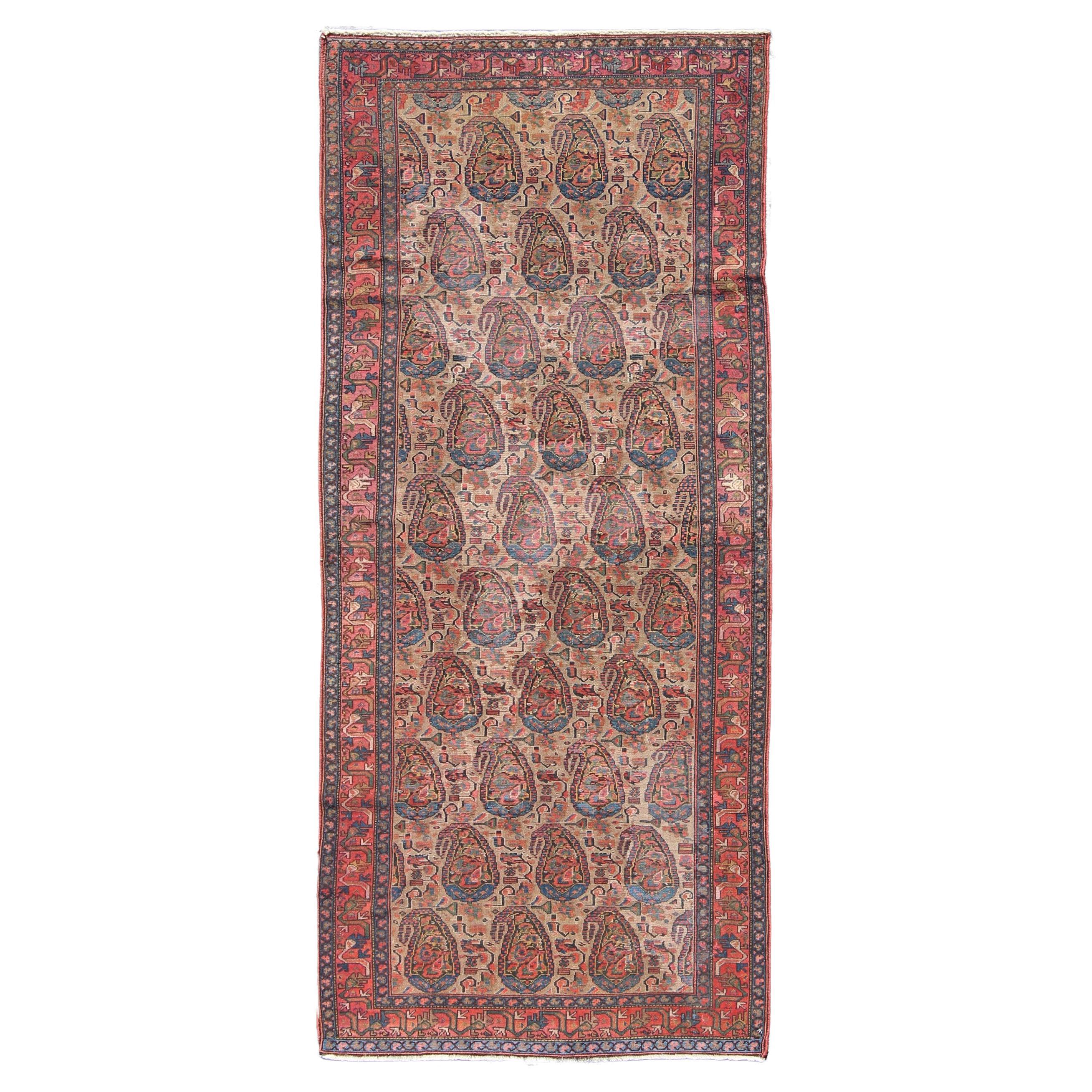 Antique Persian Seneh Malayer Rug with Large Paisley Field For Sale