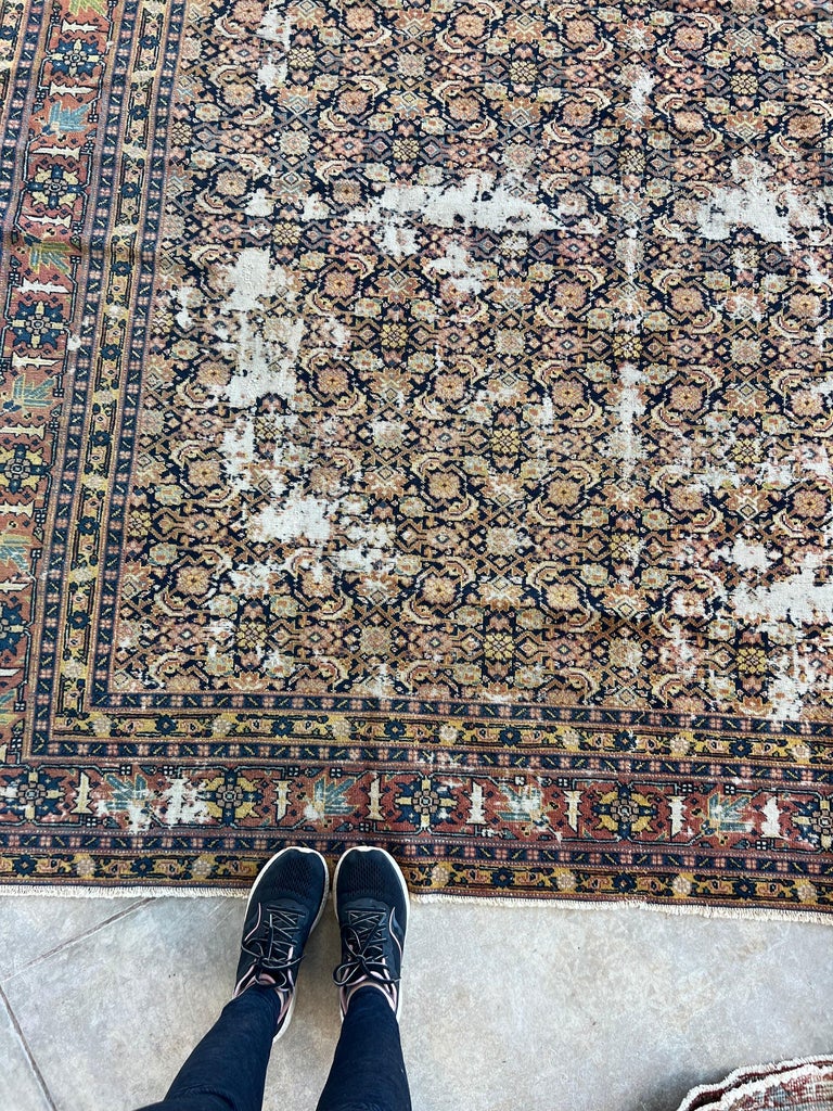 Antique Persian Tabriz Rug, Navy Field, All over Pattern, Natural