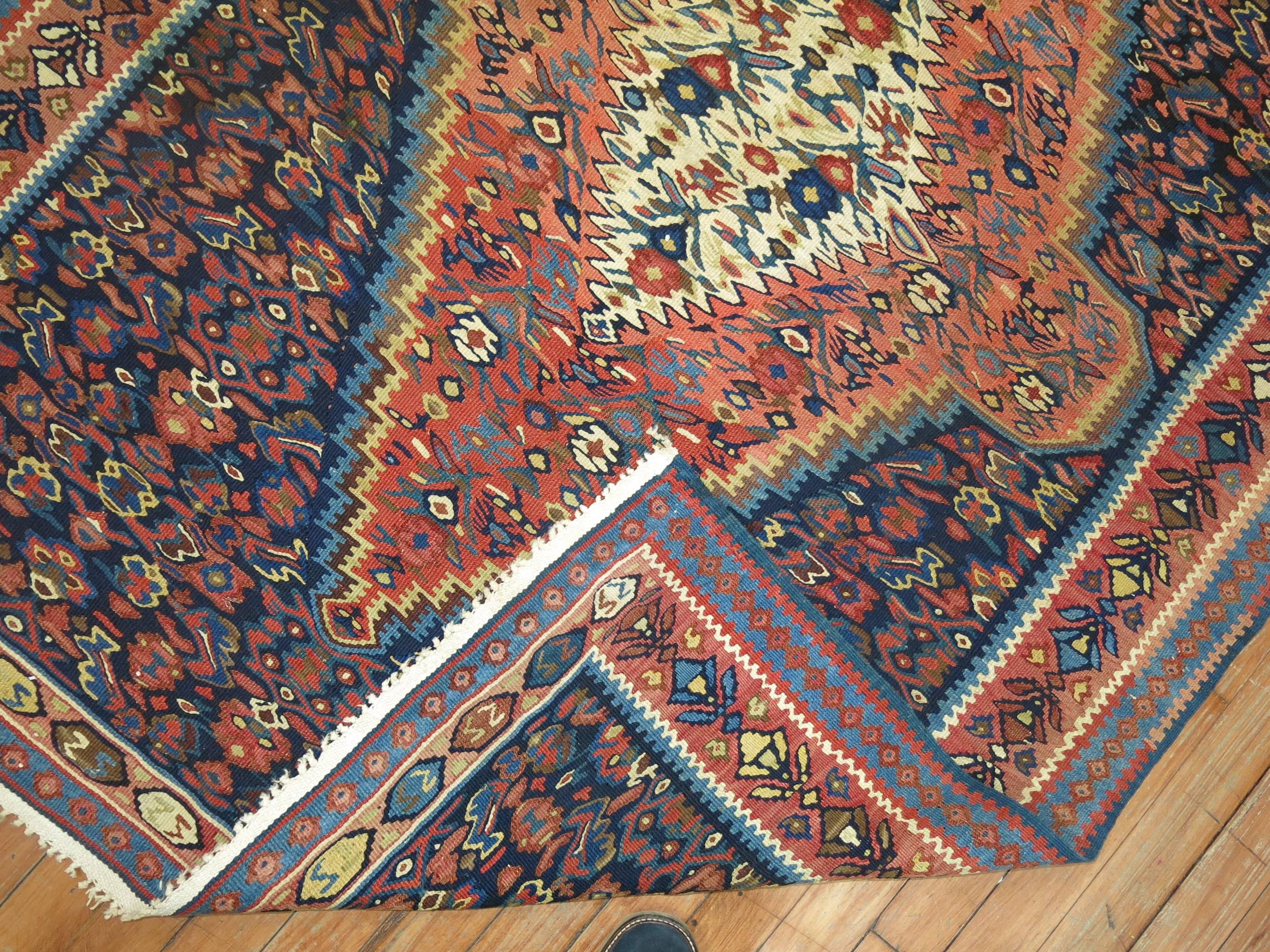 Antique Persian Senneh Kilim Flat-Weave Rug In Good Condition For Sale In New York, NY