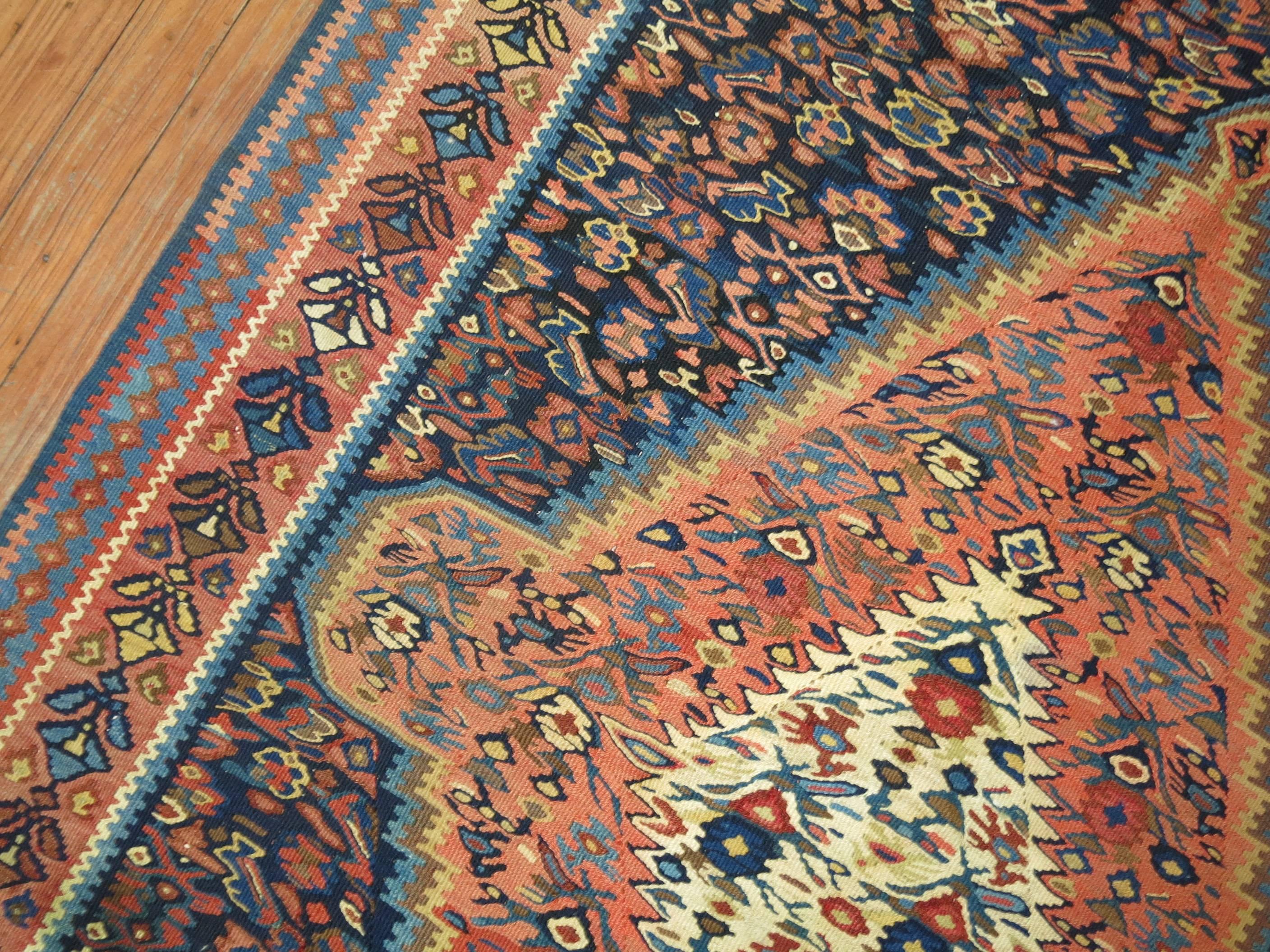 20th Century Antique Persian Senneh Kilim Flat-Weave Rug For Sale