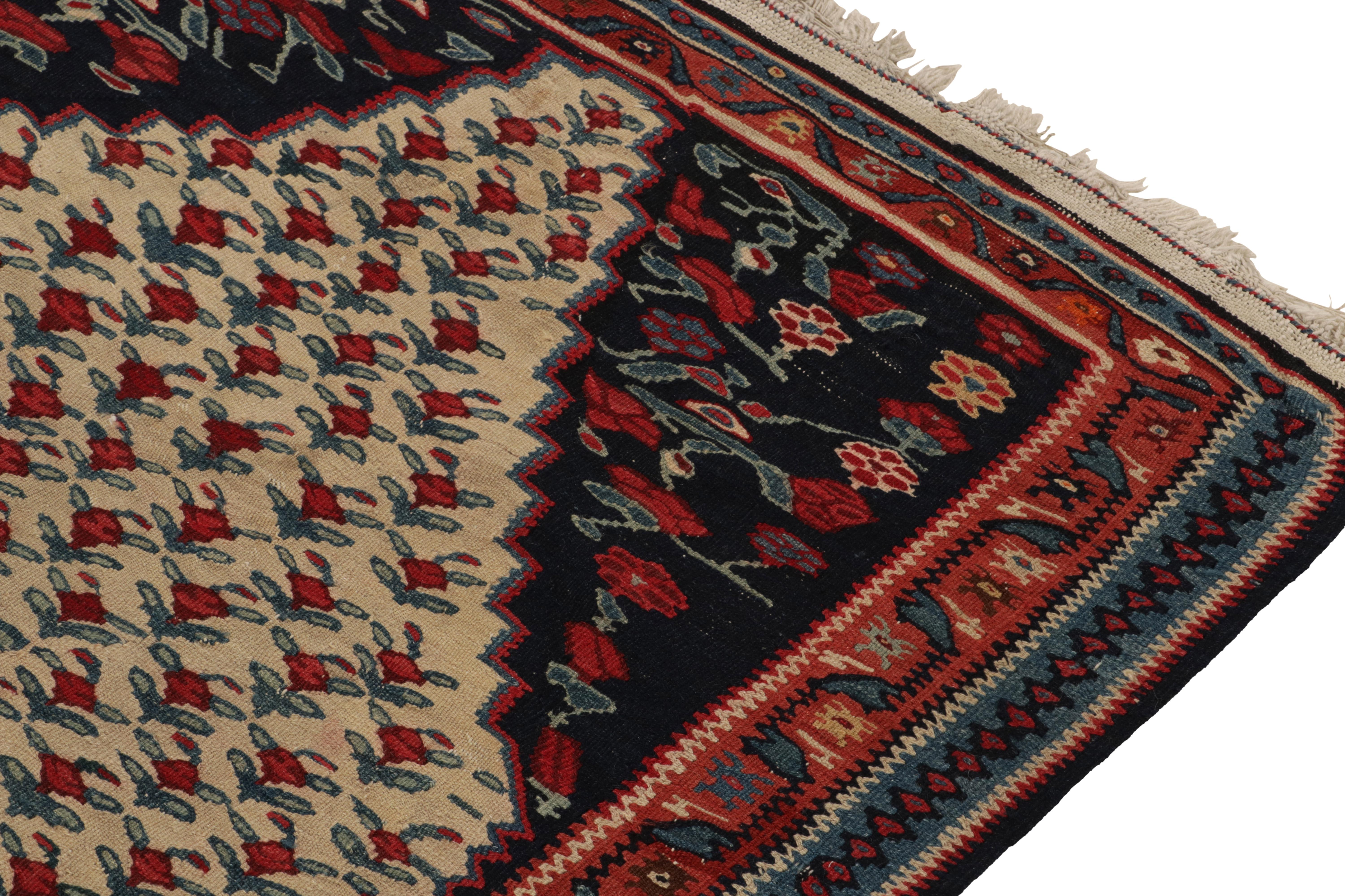 Mid-20th Century Antique Persian Senneh Kilim in Beige with Red Floral Patterns by Rug & Kilim For Sale