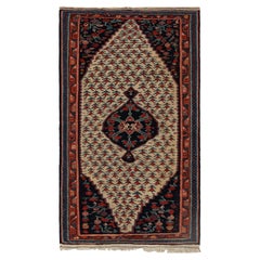 Antique Persian Senneh Kilim in Beige with Red Floral Patterns by Rug & Kilim