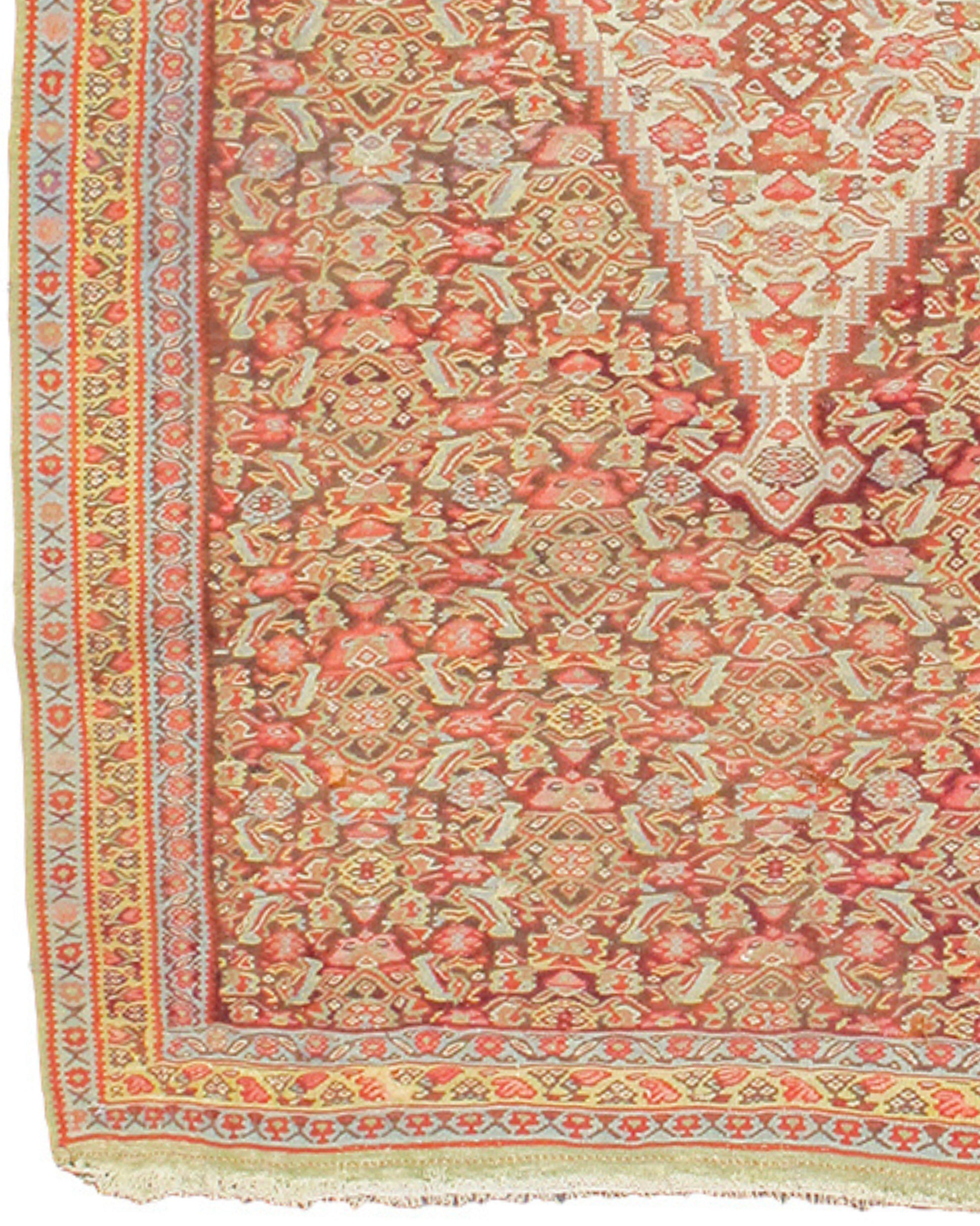 19th Century Antique Persian Senneh Kilim Rug, c. 1900 For Sale