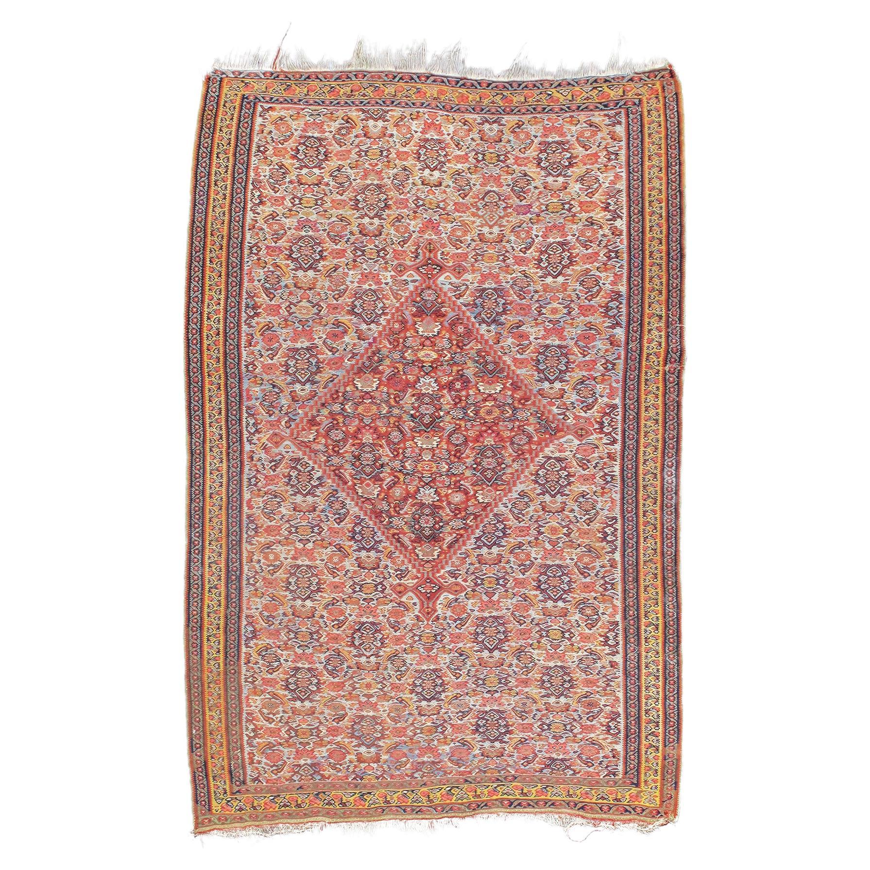 Antiker persischer Senneh-Kelim-Teppich aus dem späten 19. Jahrhundert