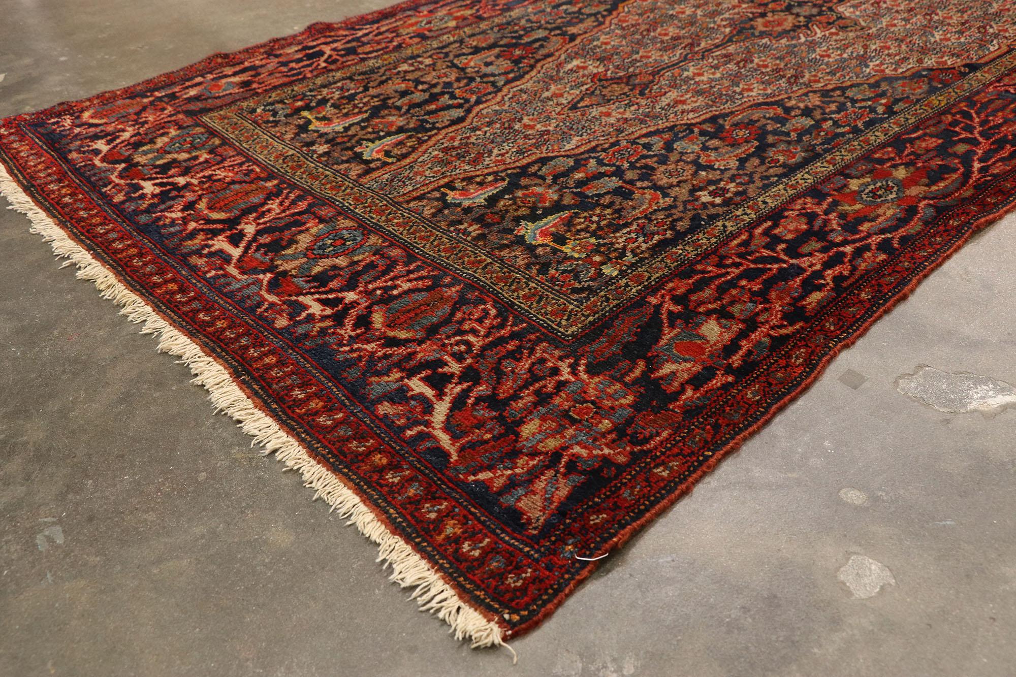 Hand-Knotted Antique Persian Senneh Long Hallway Runner with Modern Victorian Style