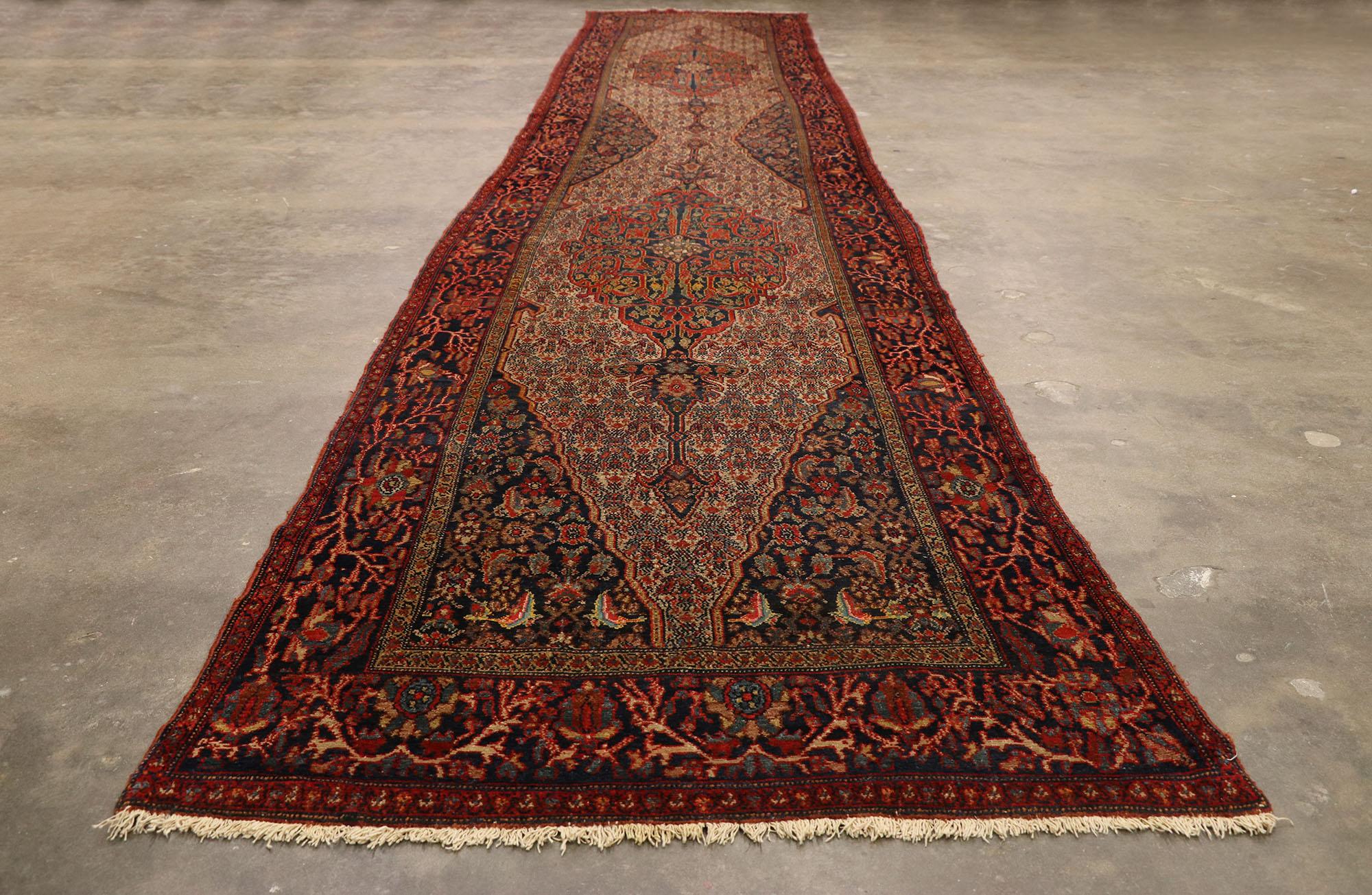 Antique Persian Senneh Long Hallway Runner with Modern Victorian Style In Good Condition In Dallas, TX