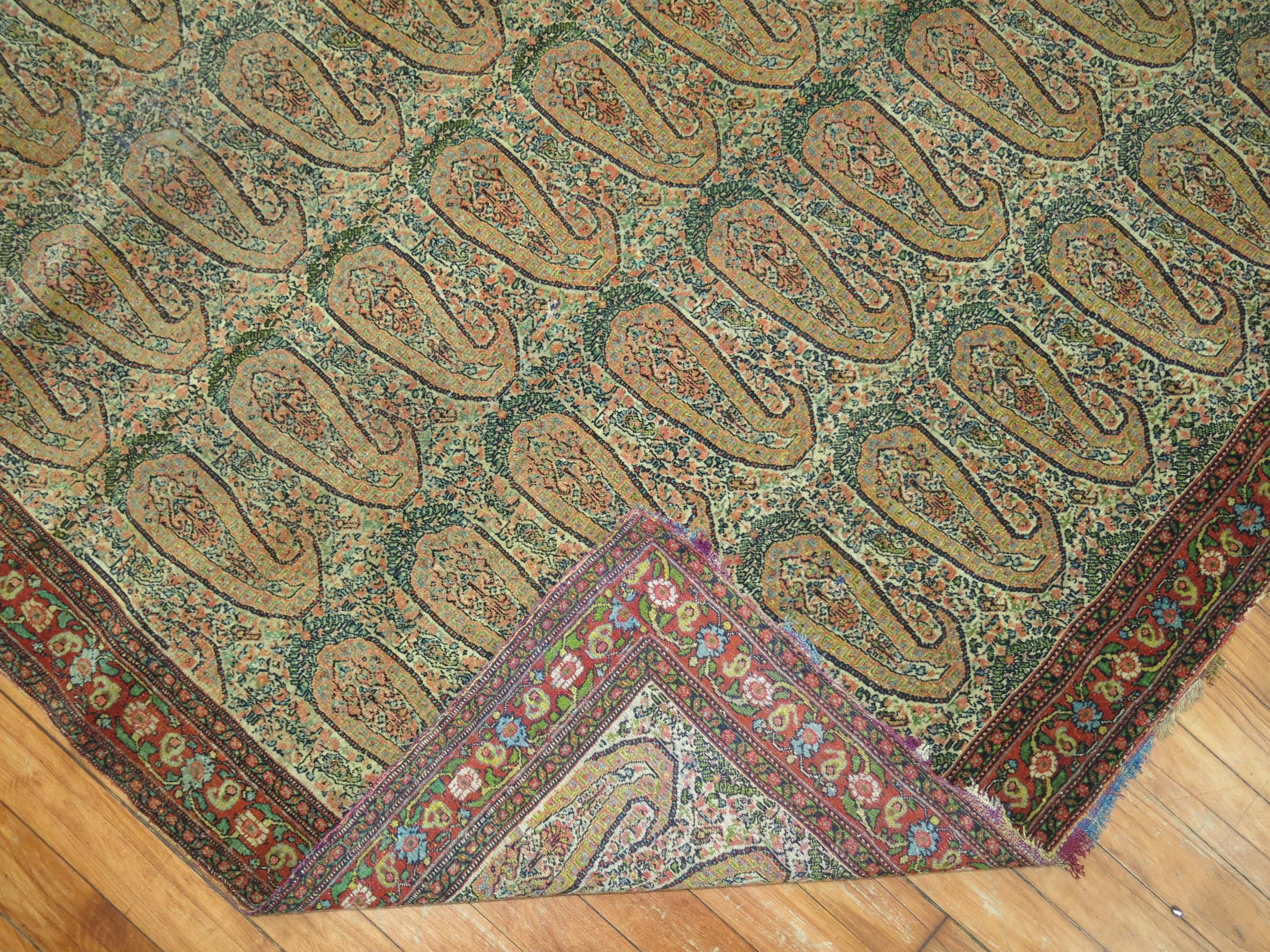 Wool Zabihi Collection Superfine Quality Antique Persian Senneh Rug For Sale