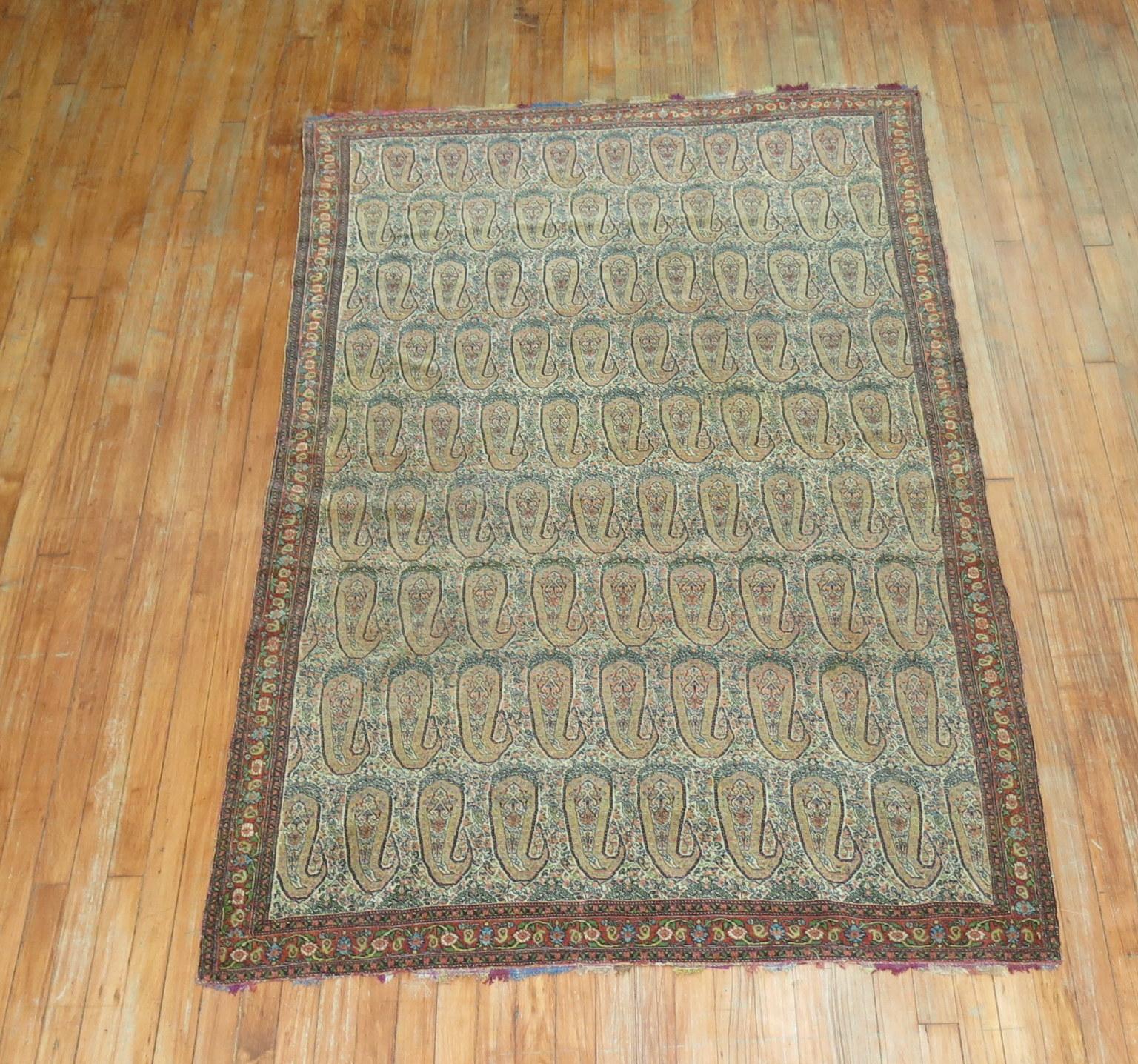 Zabihi Collection Superfine Quality Antique Persian Senneh Rug For Sale 1