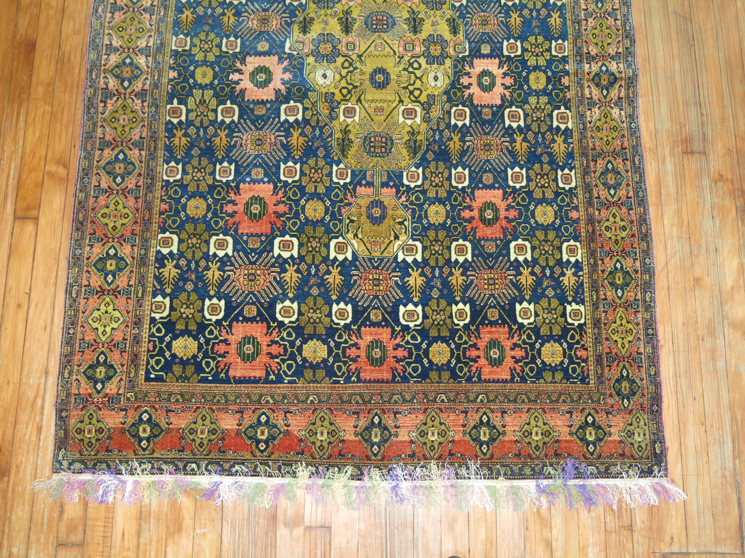 Hand-Woven Zabihi Collection 19th Century Antique Persian Senneh Rug For Sale