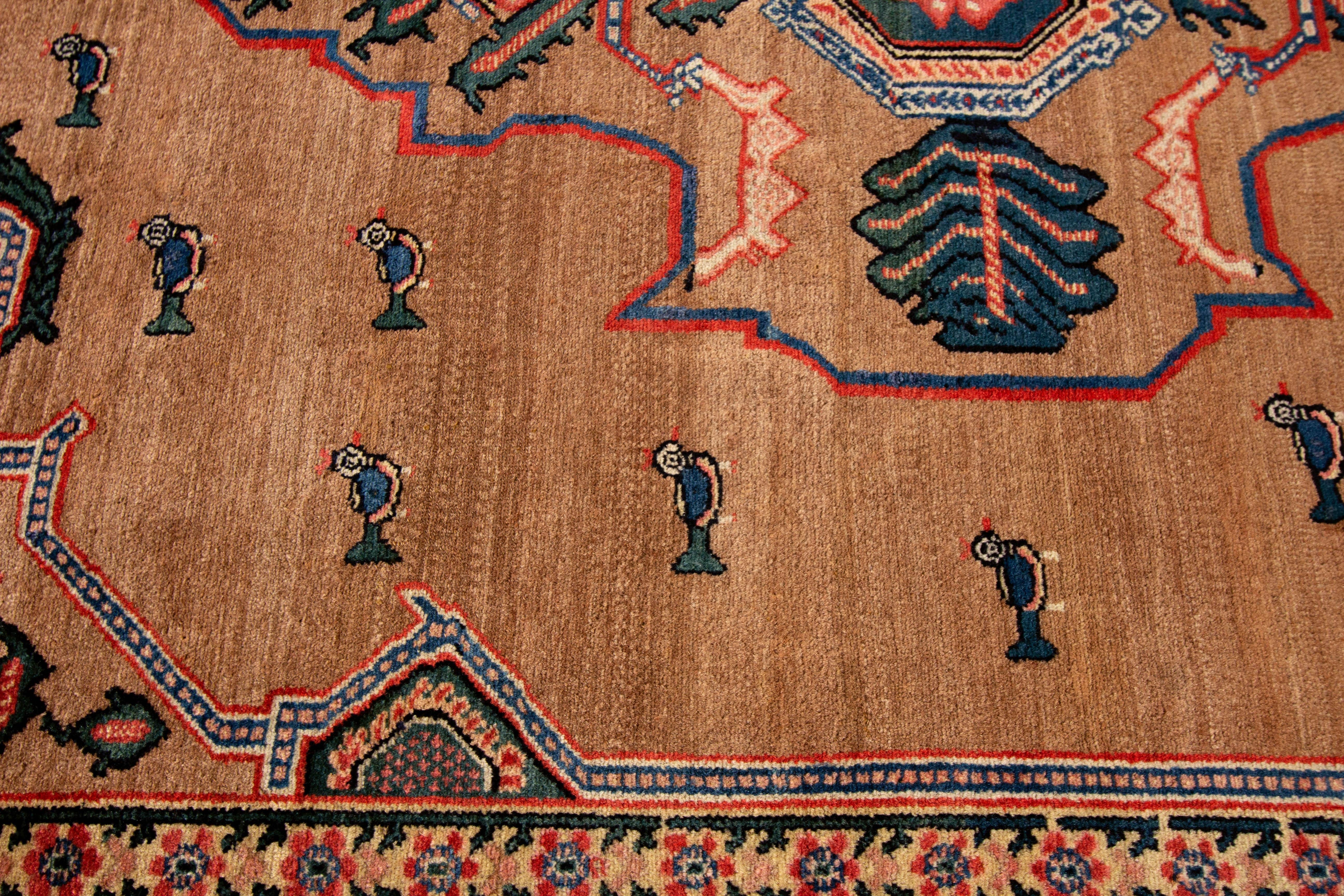 Antique Persian Senneh Brown Wool Rug With Medallion Motif For Sale 1