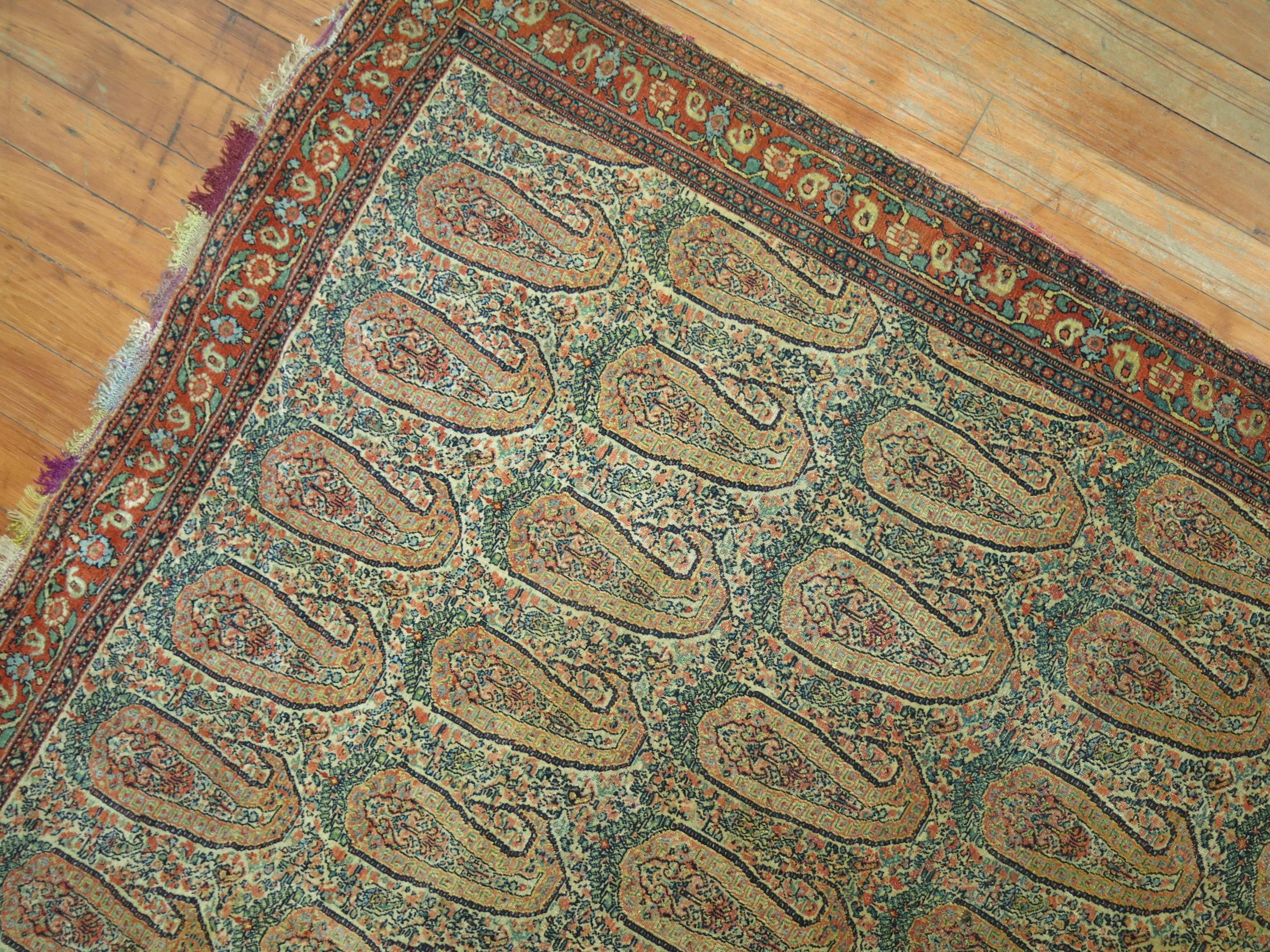 Zabihi Collection Superfine Quality Antique Persian Senneh Rug For Sale 5