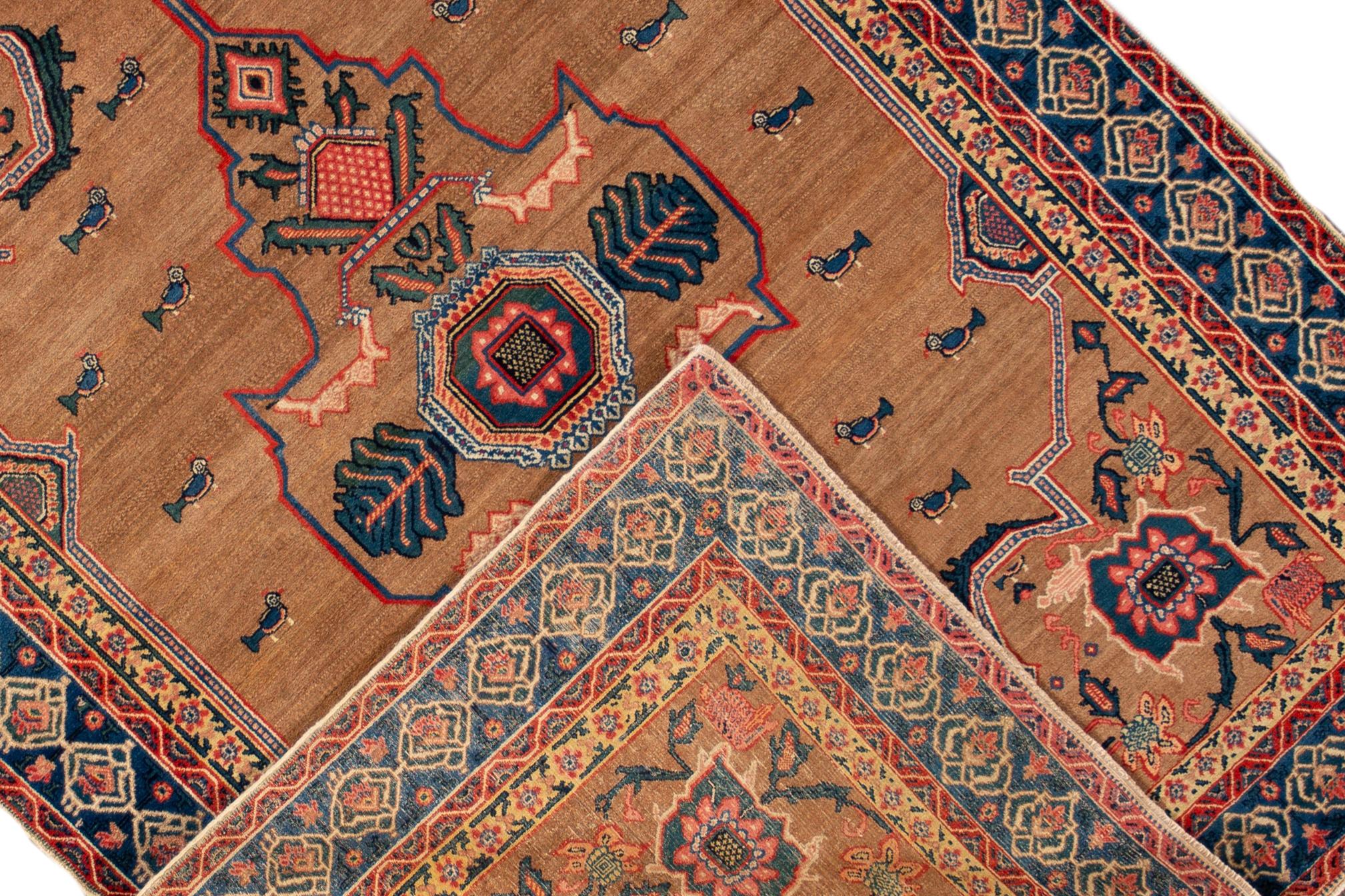 Antique Persian Senneh Brown Wool Rug With Medallion Motif For Sale 3