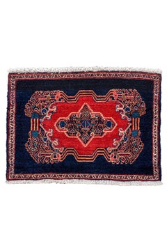 Antique Persian Senneh Rug with Bold Red Medallion