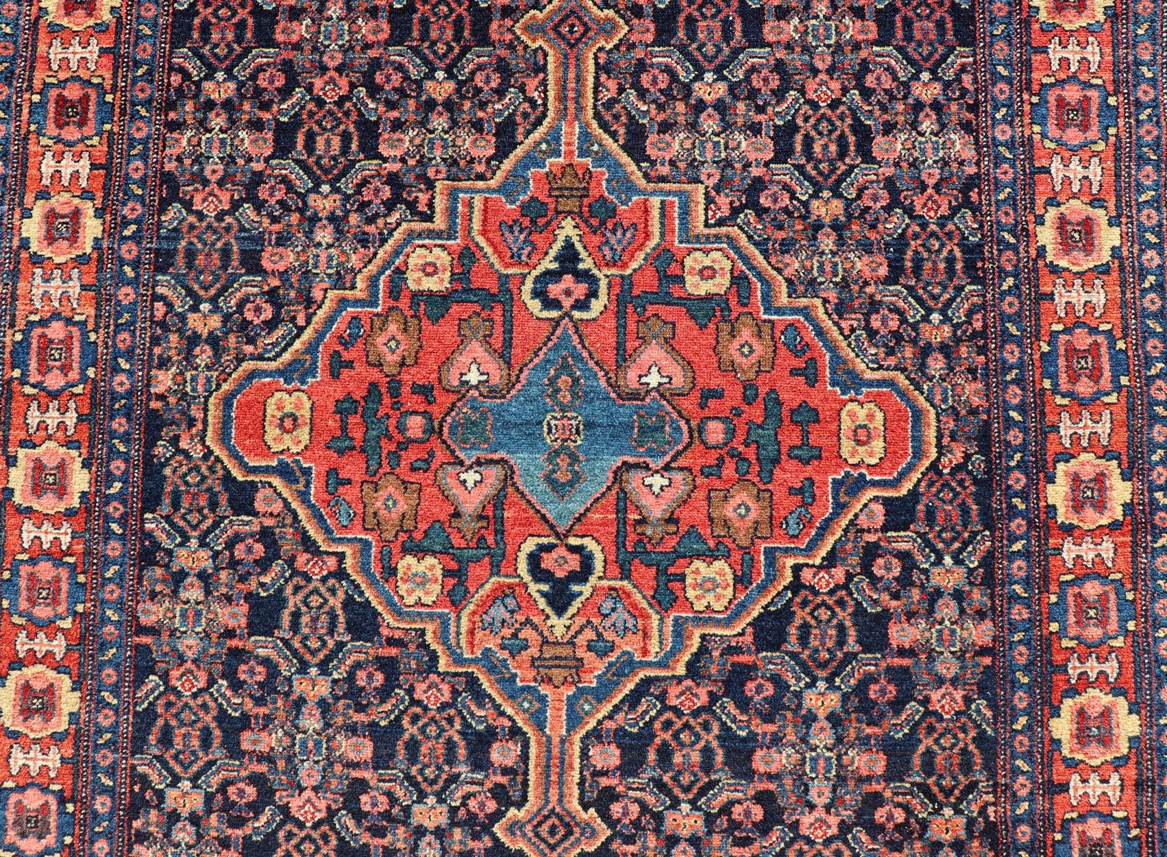Tabriz Antique Persian Senneh Rug with Unique Medallion and All-Over Design For Sale