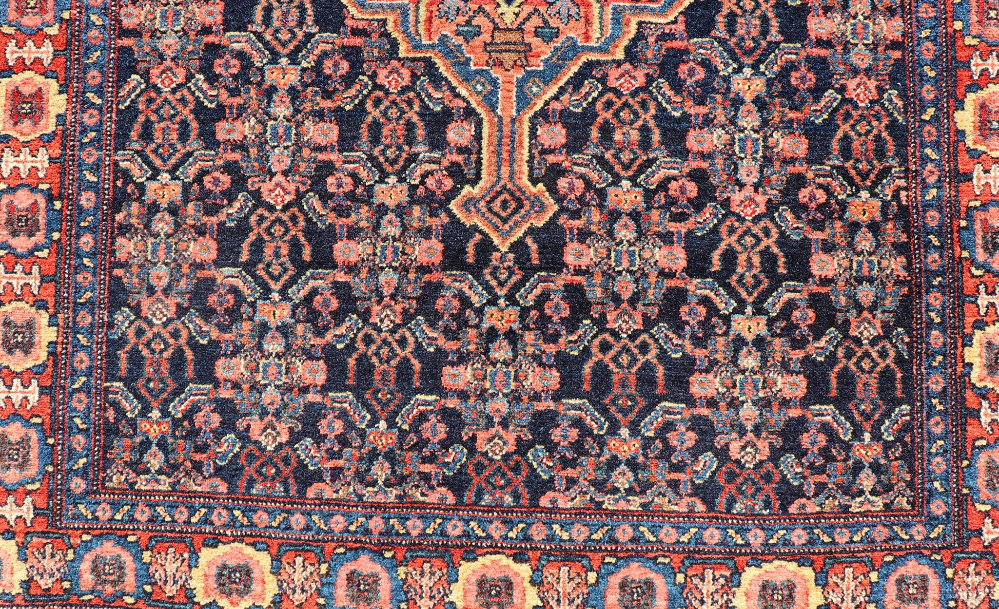 Hand-Knotted Antique Persian Senneh Rug with Unique Medallion and All-Over Design For Sale