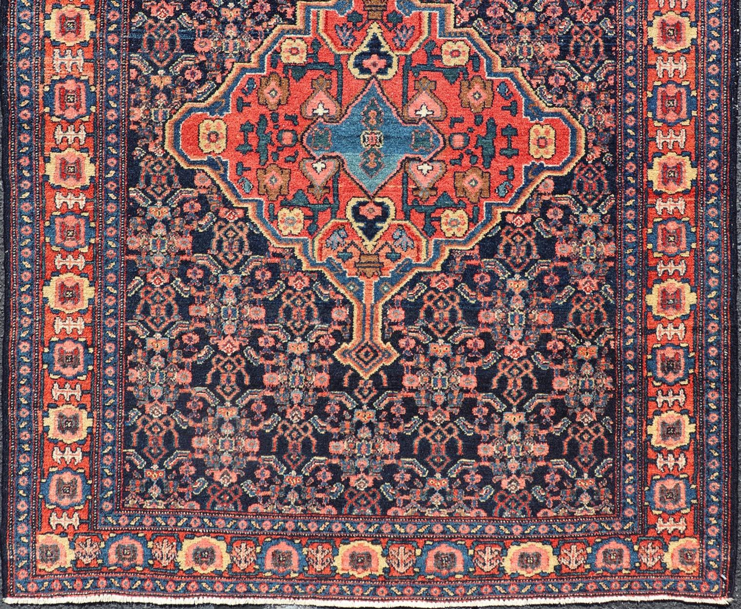 Antique Persian Senneh Rug with Unique Medallion and All-Over Design For Sale 2