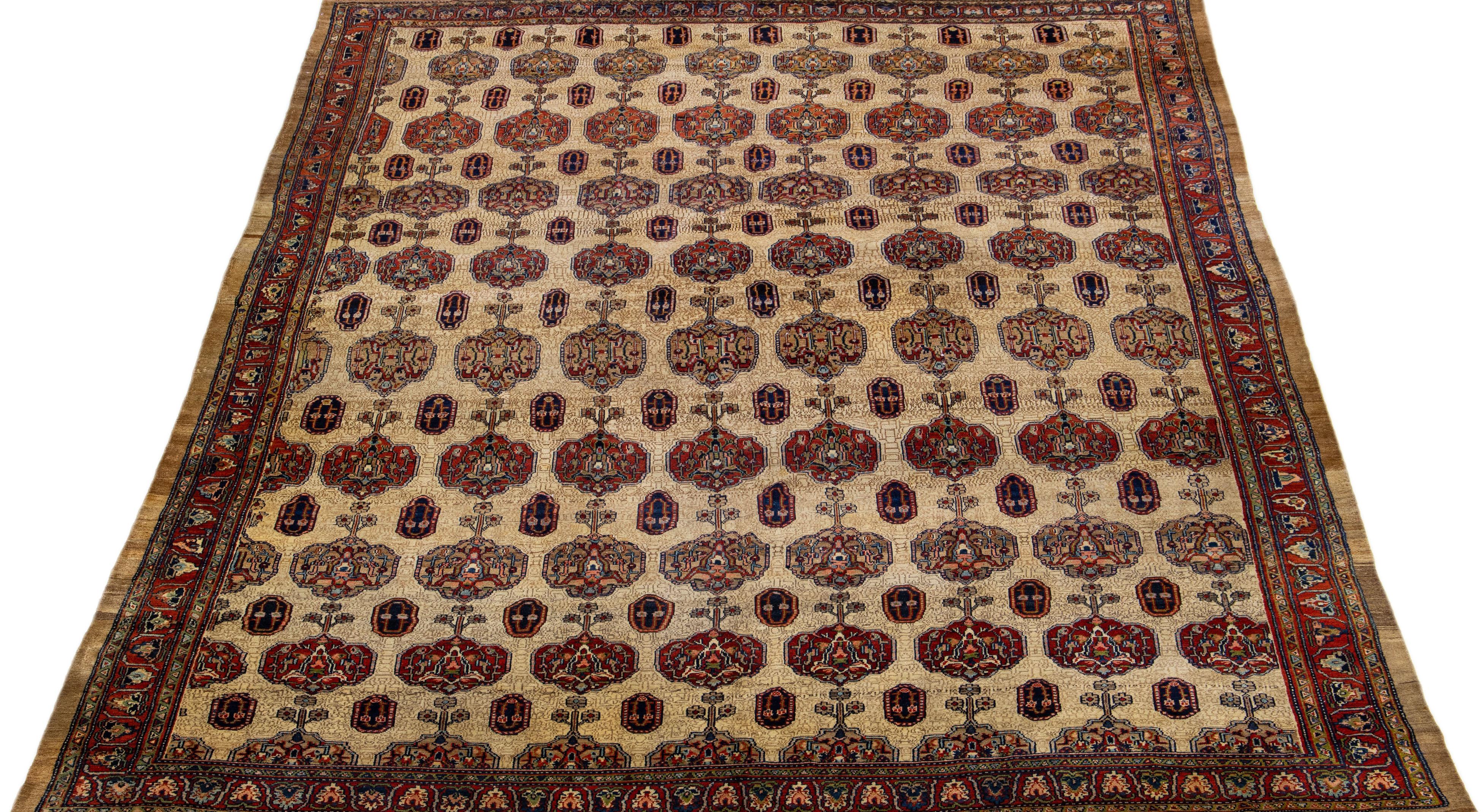 Islamic Antique Persian Serab Allover Pattern Wool Rug with Brown Field For Sale