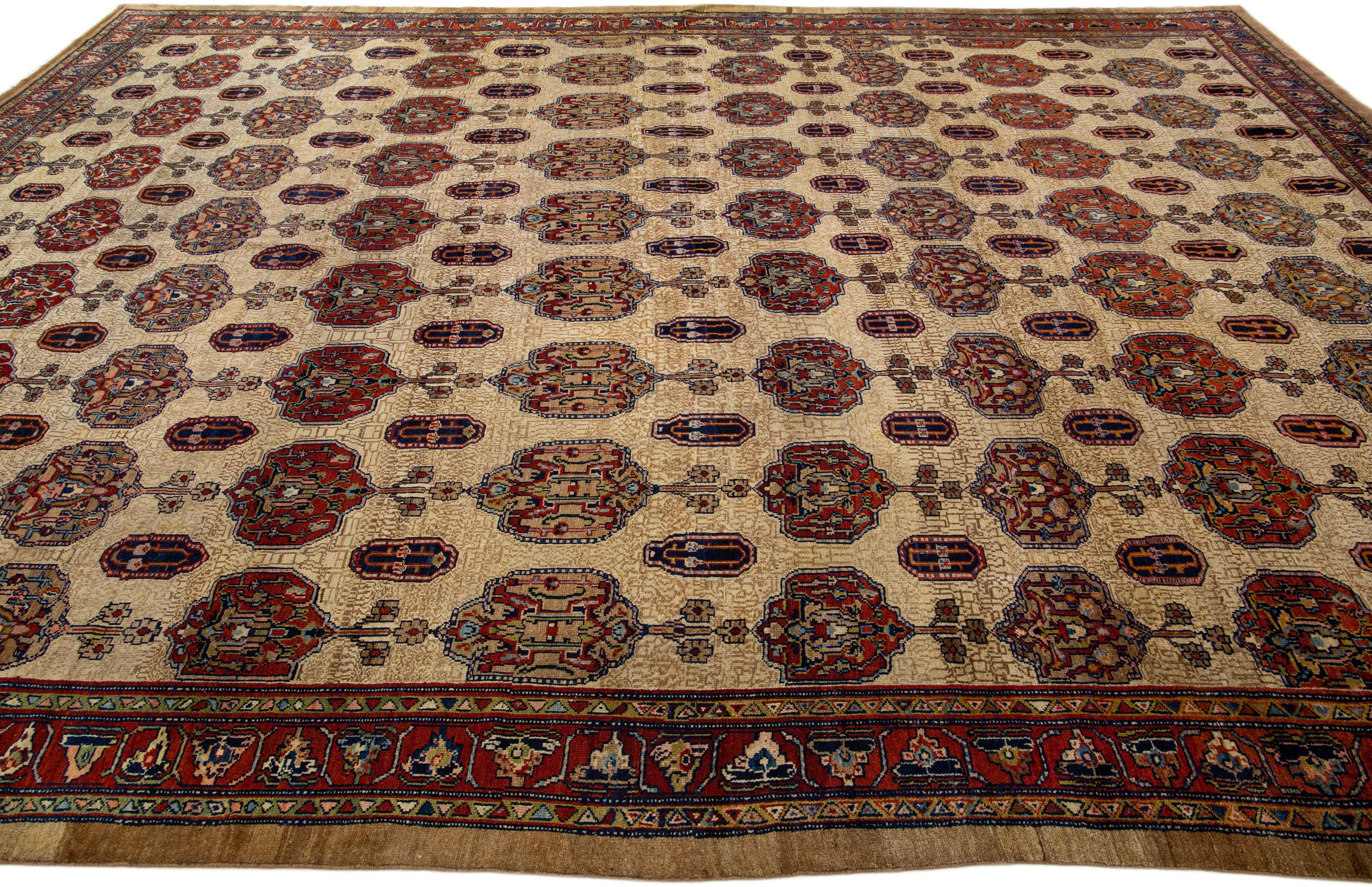 Hand-Knotted Antique Persian Serab Allover Pattern Wool Rug with Brown Field For Sale