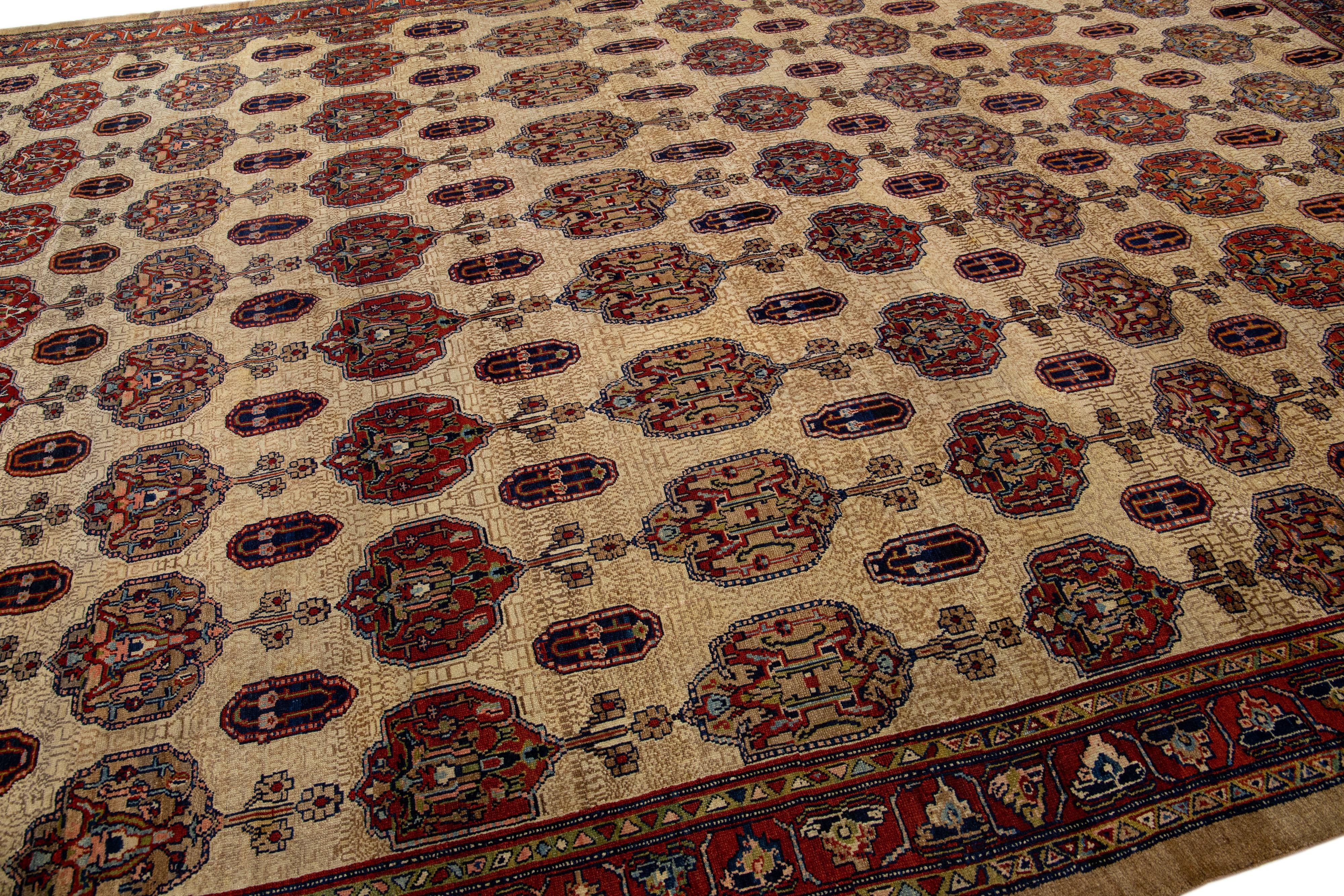 Antique Persian Serab Allover Pattern Wool Rug with Brown Field In Good Condition For Sale In Norwalk, CT