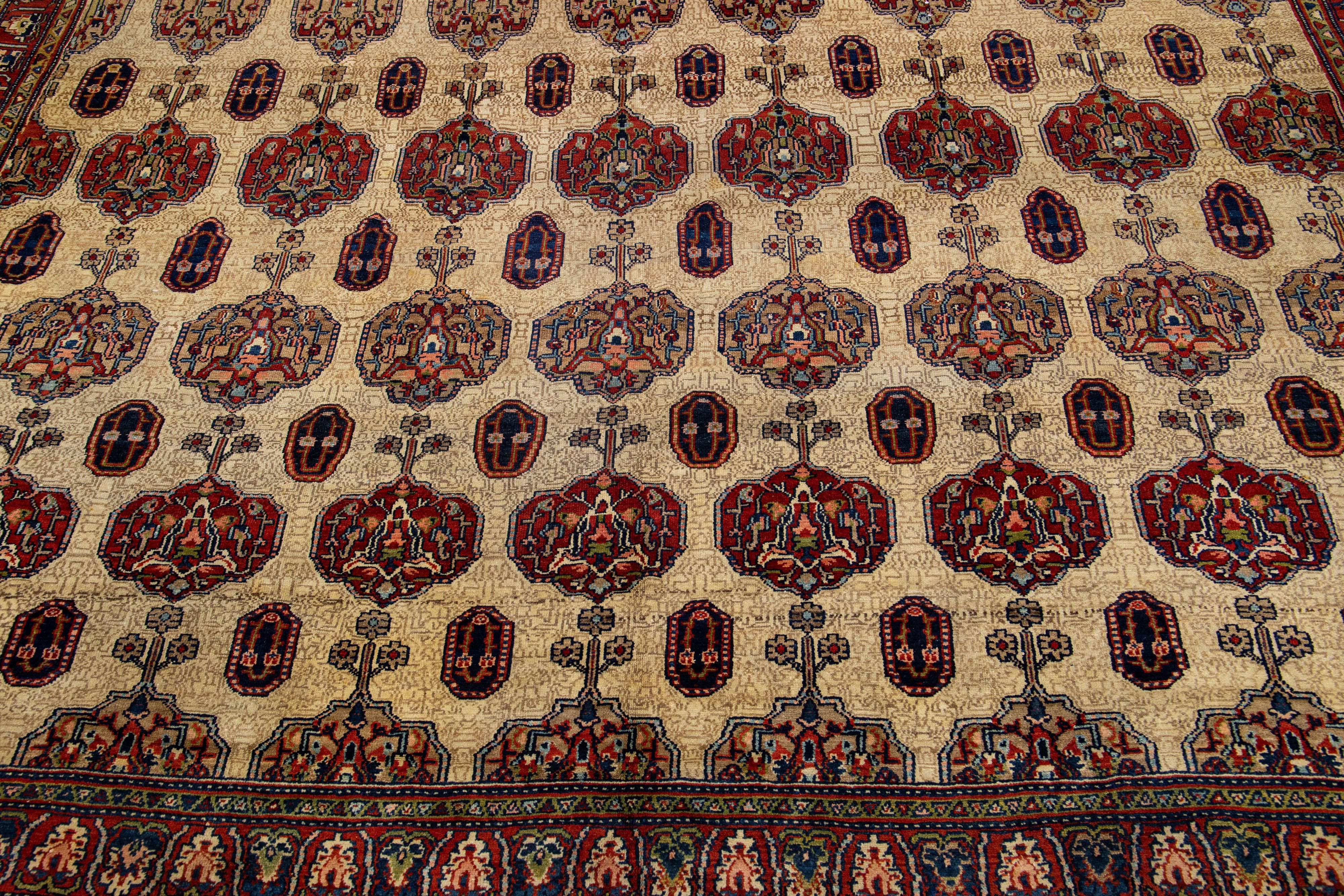 20th Century Antique Persian Serab Allover Pattern Wool Rug with Brown Field For Sale