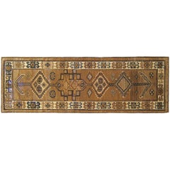 Antique Persian Serab Camel Hair Oriental Rug, in Runner Size with Tribal Design