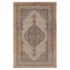 Antique Persian Serab Camel Hair Rug with Medallion and Geometric Design