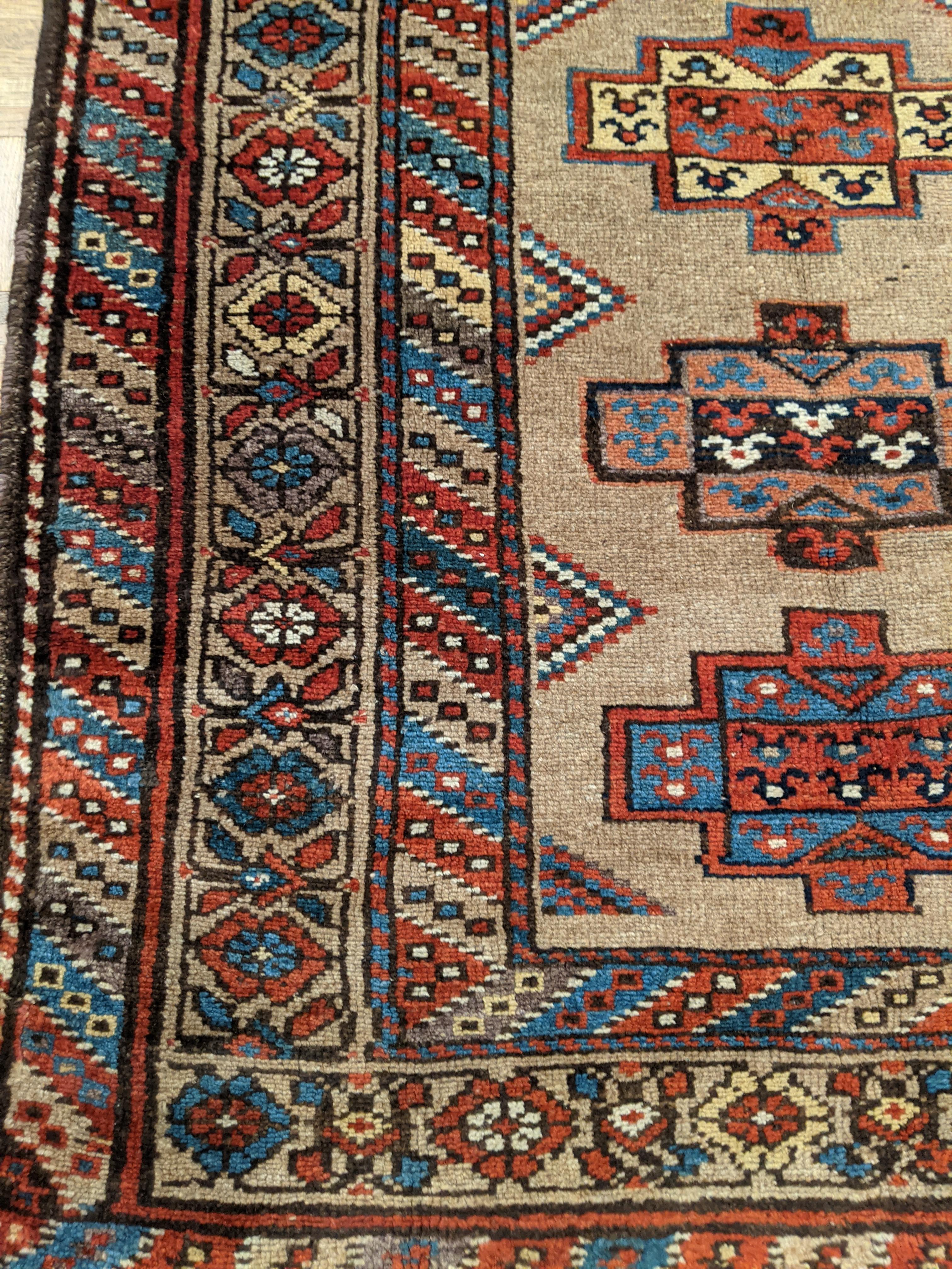 Heriz Serapi Antique Persian Serab, Geometric Design, Rust on Camel, Wool, Runner 1910 3-5x9 For Sale