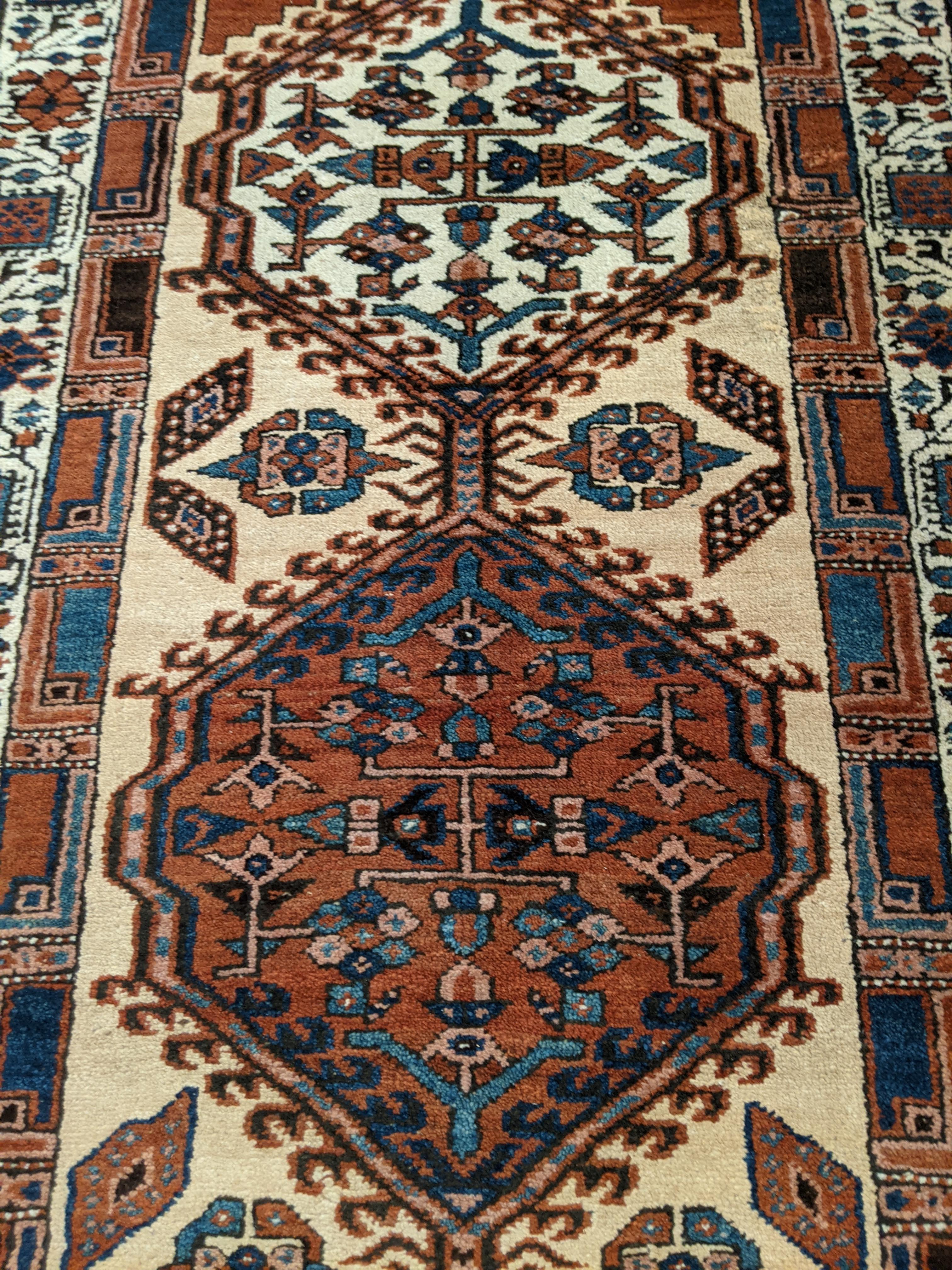 Heriz Serapi Antique Persian Serab, Geometric Design, Rust on Camel, Wool, Runner, 1930 3x6 For Sale