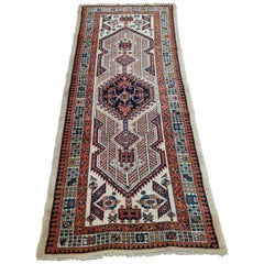 Antique Persian Serab, Geometric Design, Rust on Camel, Wool, Short Runner, 1920