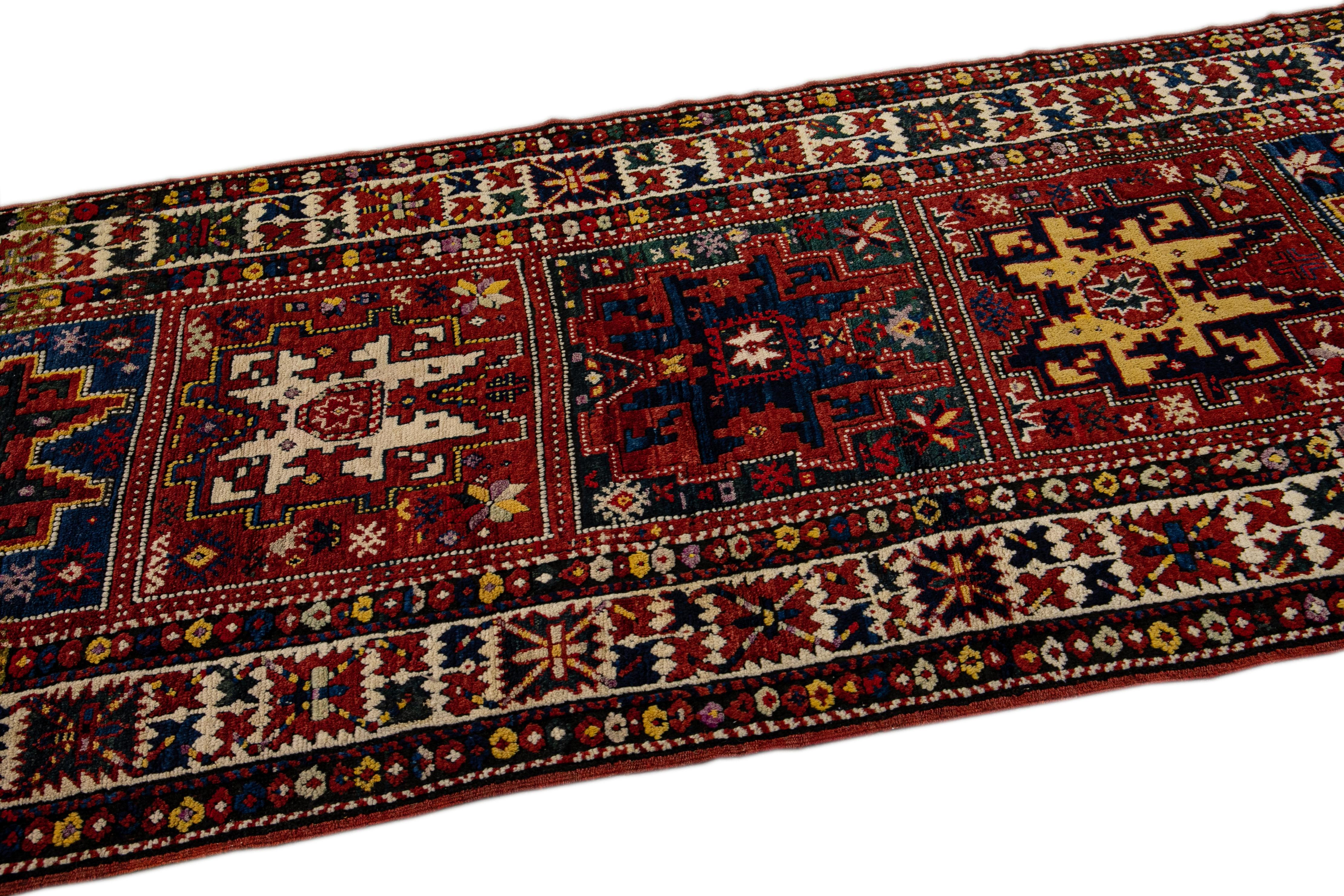 Antique Persian Serab Handmade Allover Designed Red Wool Runner In Excellent Condition For Sale In Norwalk, CT