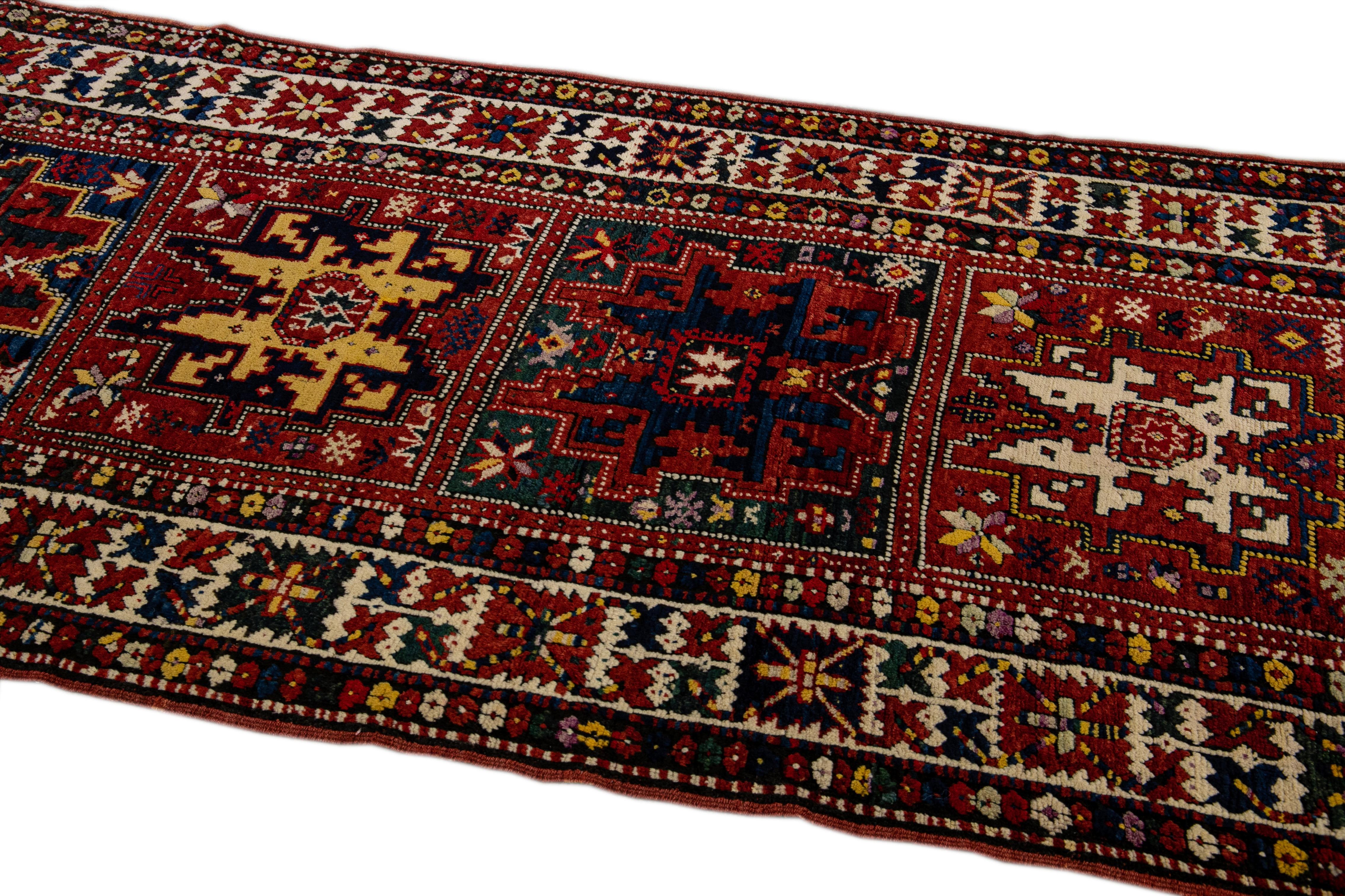 Antique Persian Serab Handmade Allover Designed Red Wool Runner For Sale 2