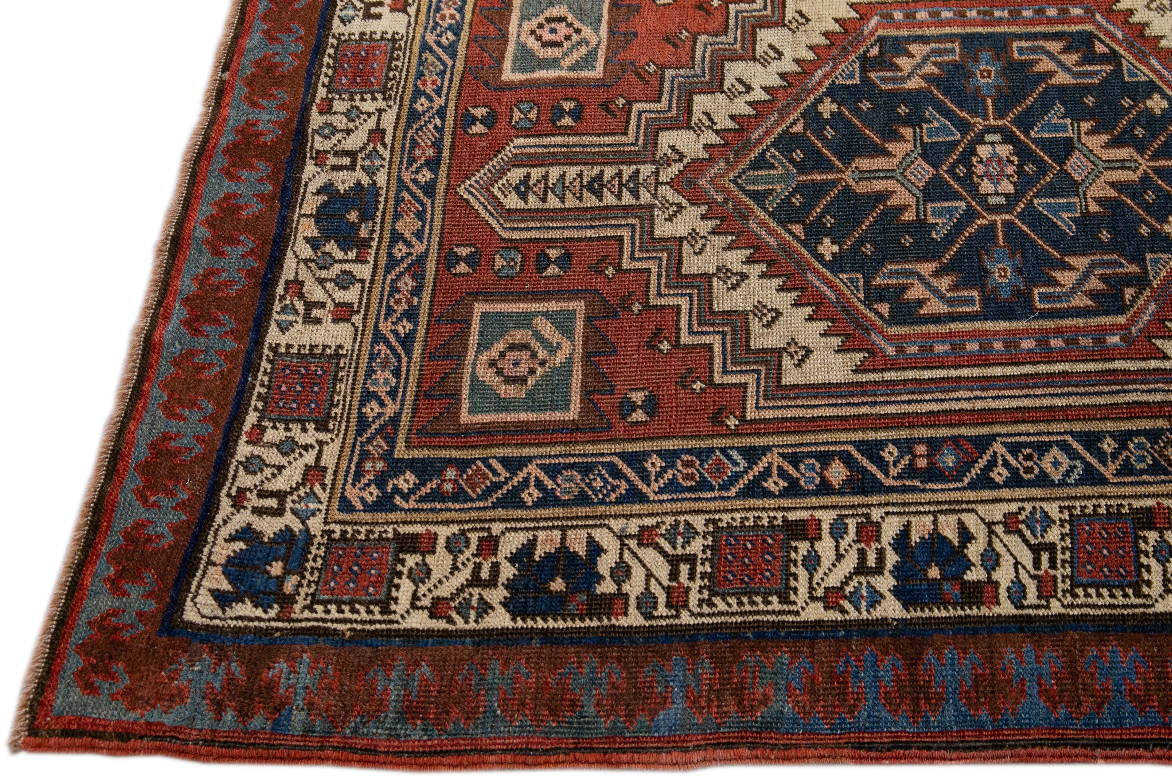 Hand-Knotted Antique Persian Serab Handmade Tribal Rust Wool Runner For Sale
